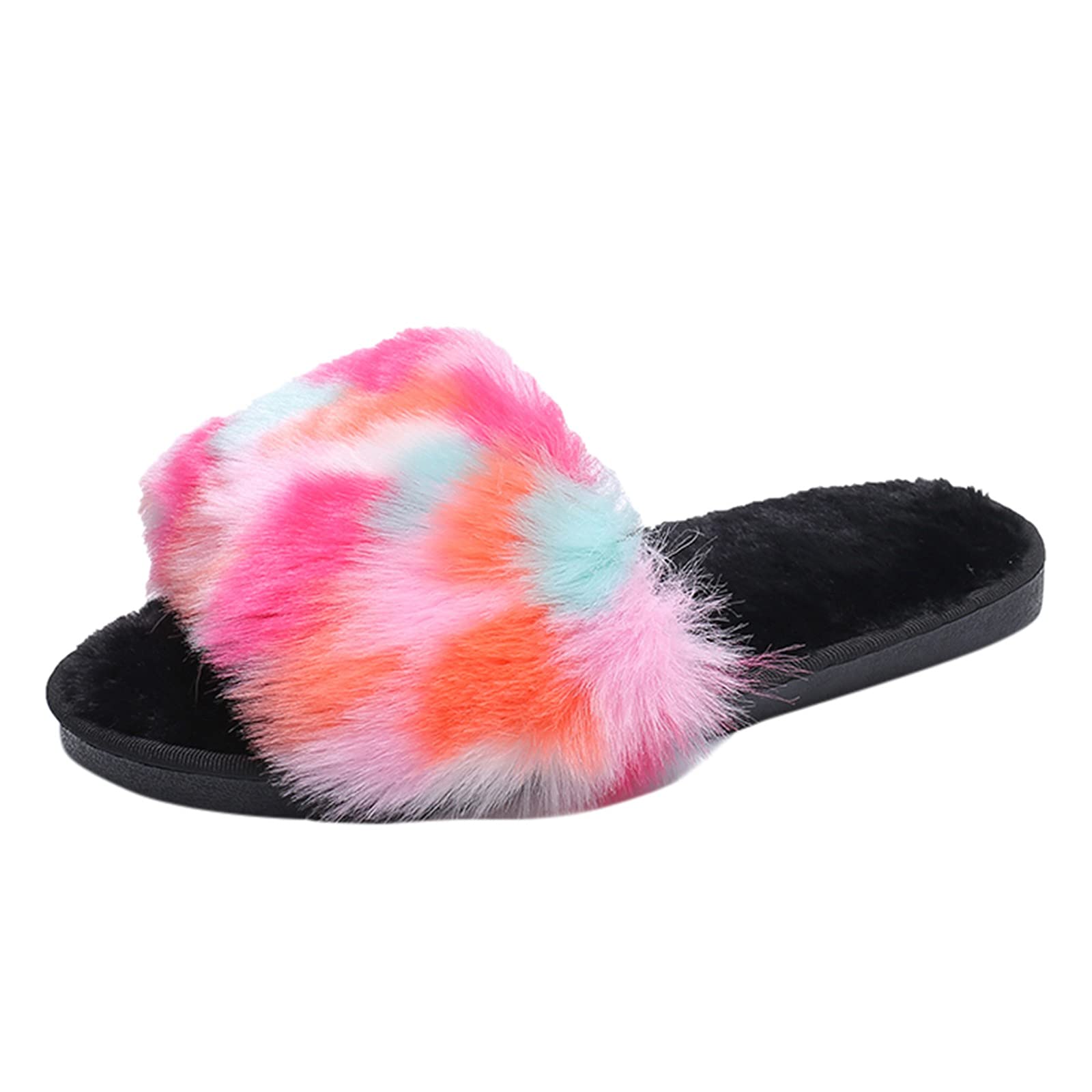 Women's Plush Slip-On Slippers - Soft Furry Open-Toe House Shoes for Indoor Comfort & Warmth - Cozy Home Wear for Relaxing, Lounging & Cold Weather