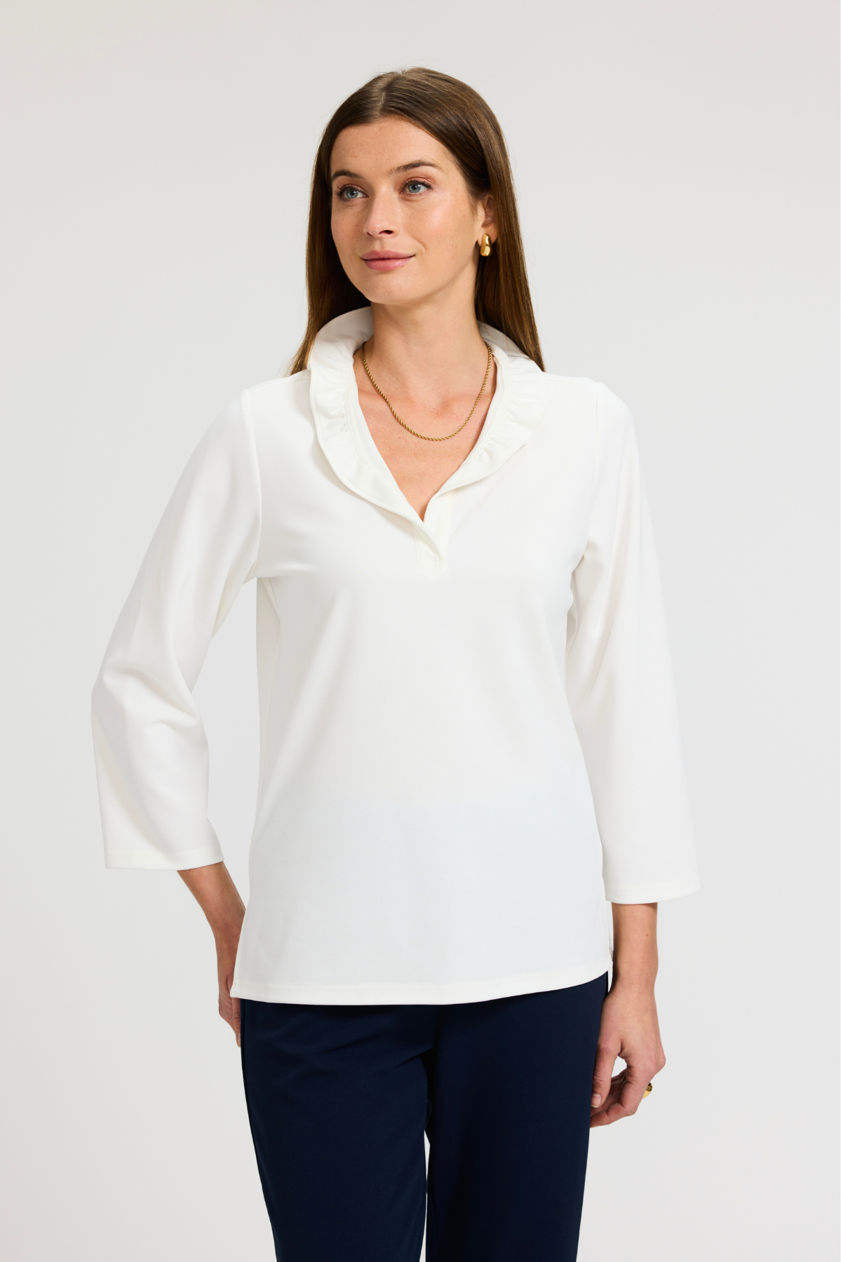 Tammy Knit Crepe 3/4 Sleeve Popover Shirt for Women - Soft Casual Blouse for Work & Weekend Wear