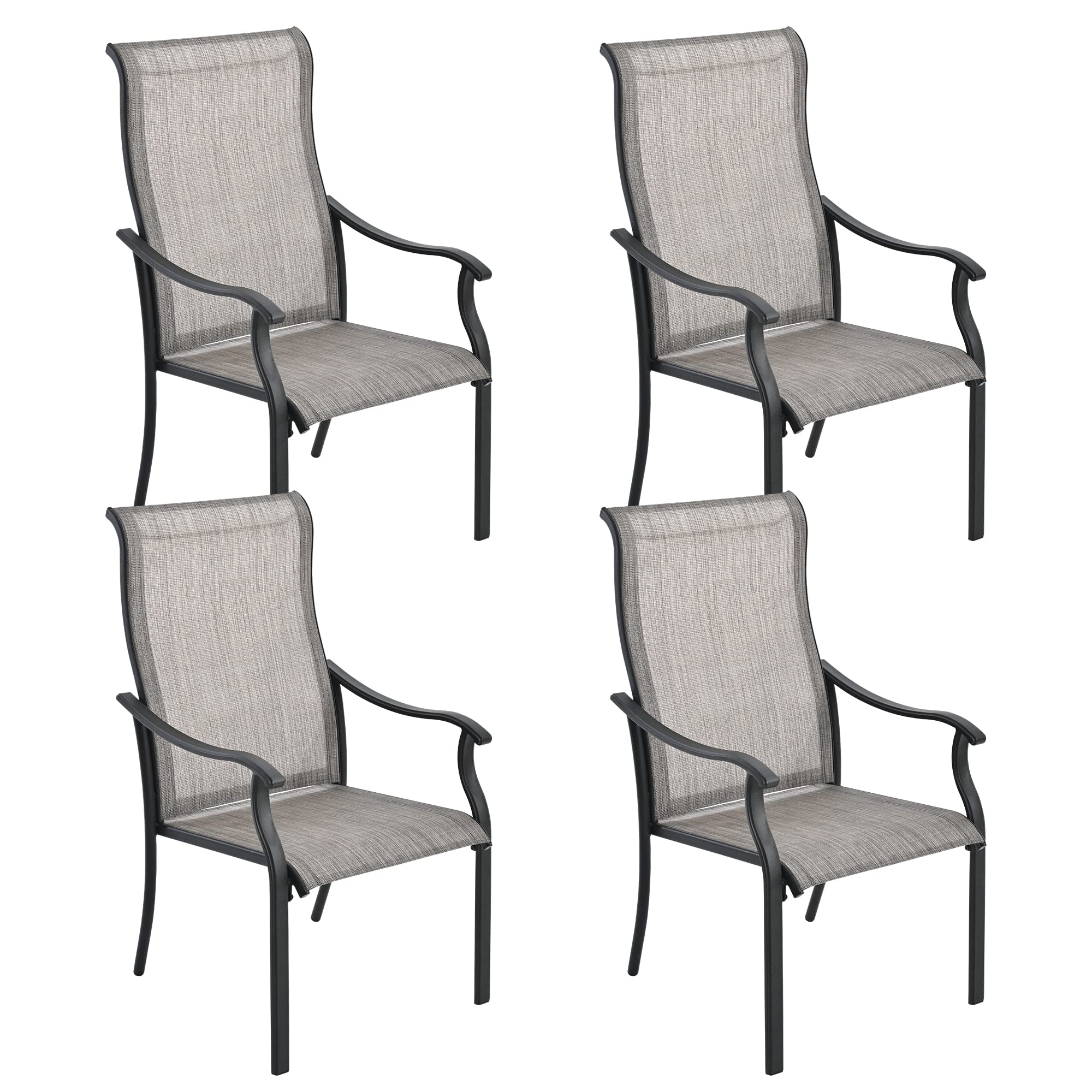 HAPPATIO 4-Piece Patio Dining Chairs Set - Textilene Outdoor Chairs with High Back & Armrests - Black Frame (Gray) - Perfect for Backyard, Garden, Poolside & Restaurant Outdoor Seating