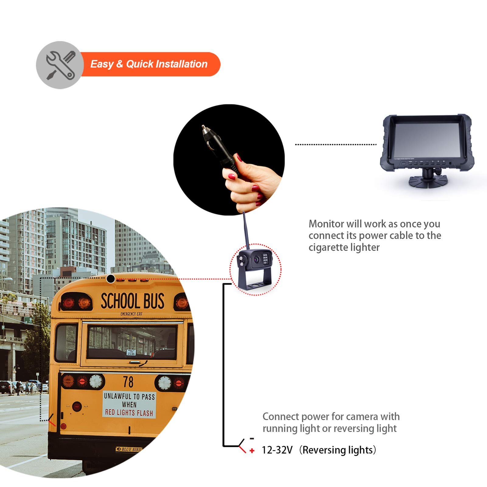 720P Wireless Backup Camera System with Infrared Night Vision & Wide Viewing Angle - 7