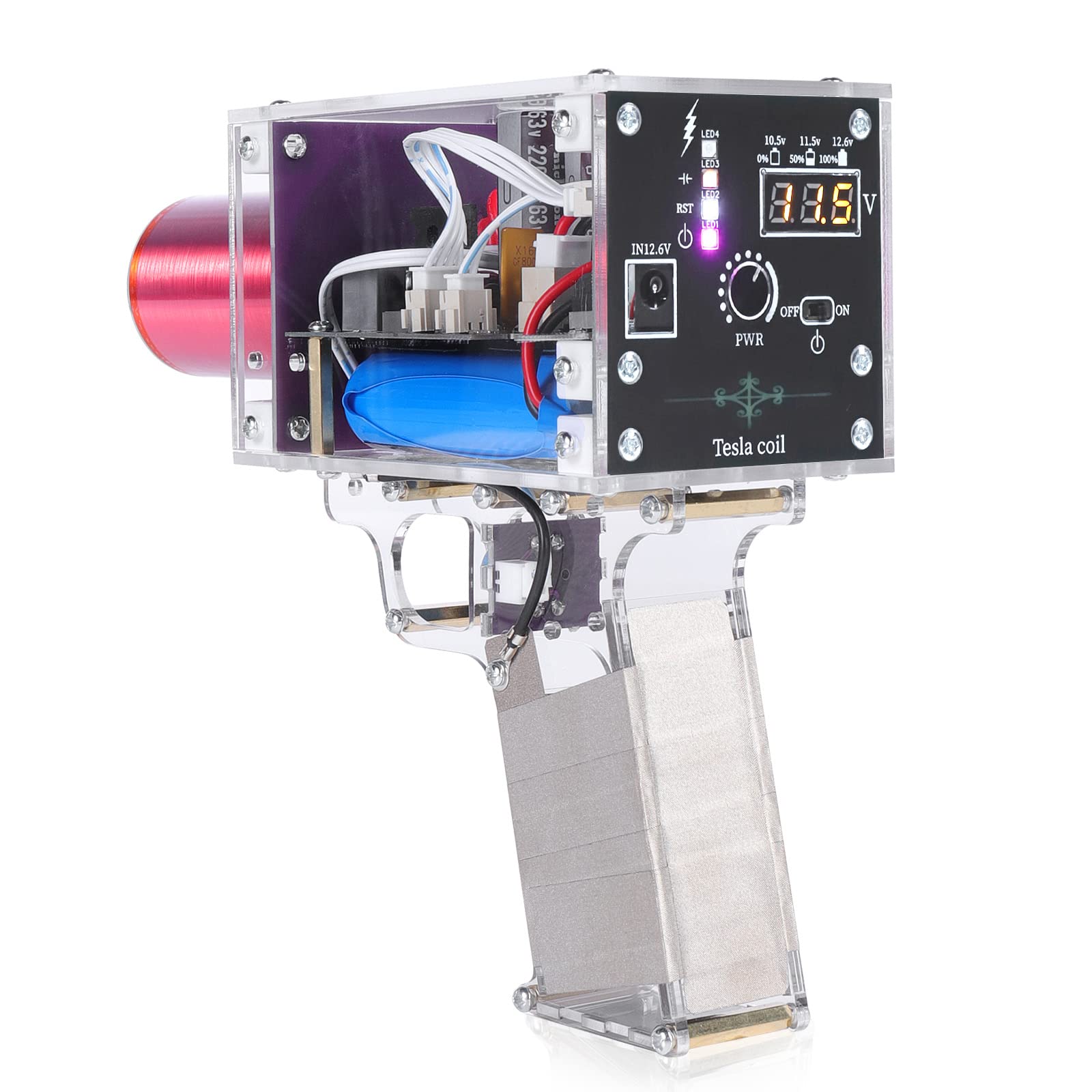 OKYUK Handheld Tesla Coil Gun - Portable Mini Arc Generator with Electronic Trigger & Charge Mode | DIY Artificial Lightning Maker for Science Experiments, STEM Projects & Educational Demonstrations (Model CNC061)