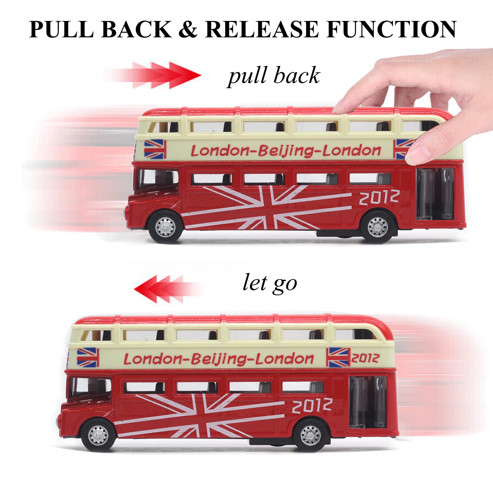 OTONOPI Pull Back School Bus Toy Set - 4 Pack Double Decker London City Tour Vehicles, Die Cast Metal Friction Powered Toy Cars for Kids | Perfect for Pretend Play, Travel Adventures & Collectible Display
