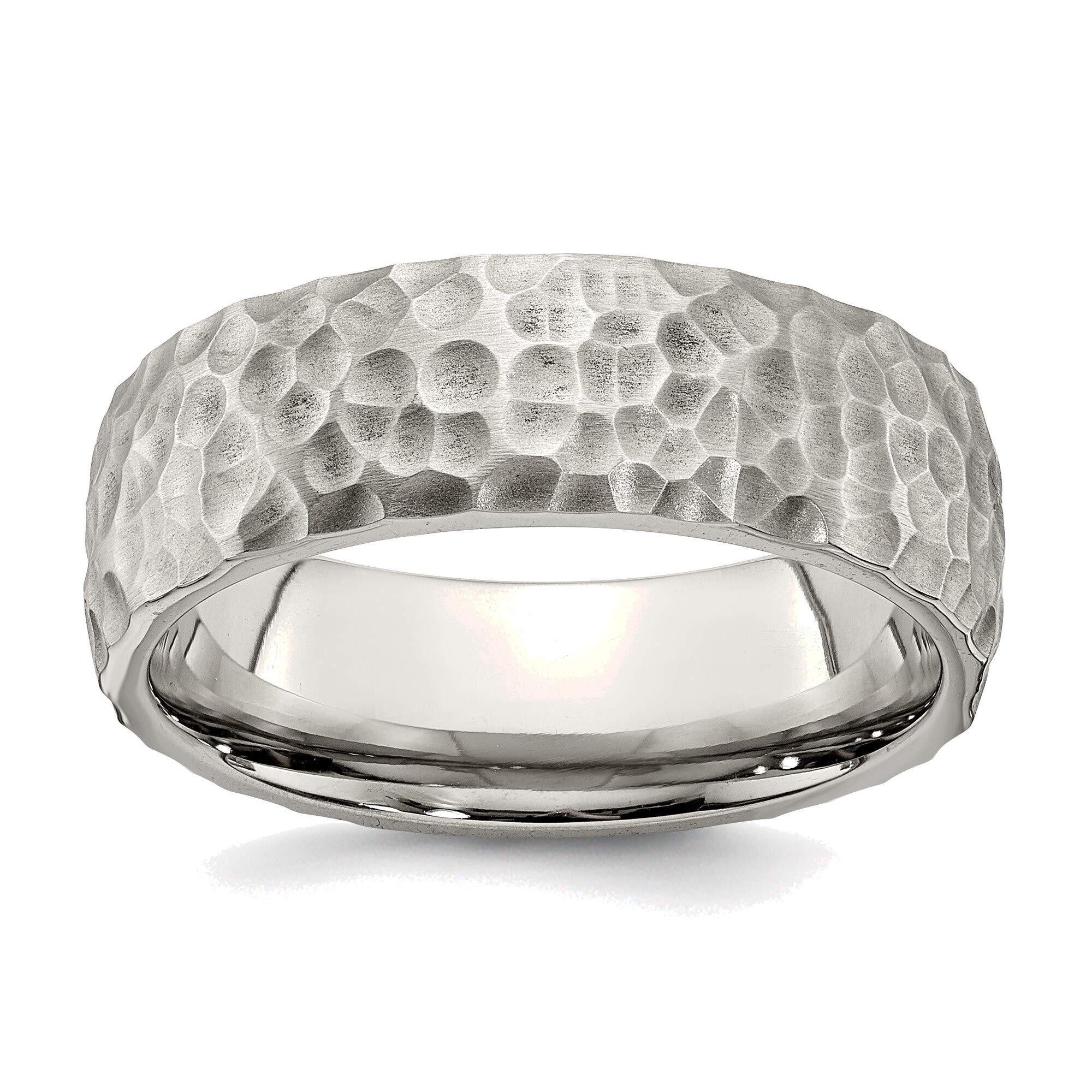 Bonyak Stainless Steel Hammered Band Ring - 7.5mm Brushed & Polished Finish - Size 9.5 - Durable Wedding Band, Anniversary Gift for Him/Her - Perfect for Everyday Wear & Special Occasions
