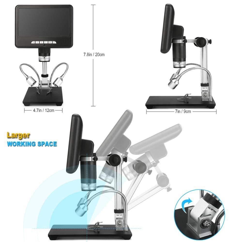 3-in-1 Digital Microscope with 7 Inch Screen & Long Working Distance - AD207 PCB Repair Microscope for Soldering, Phone Repair & Circuit Board Inspection | Includes Image Rotation Feature | Ideal for Electronics Hobbyists, Jewelry Appraisal & Industrial Quality Control