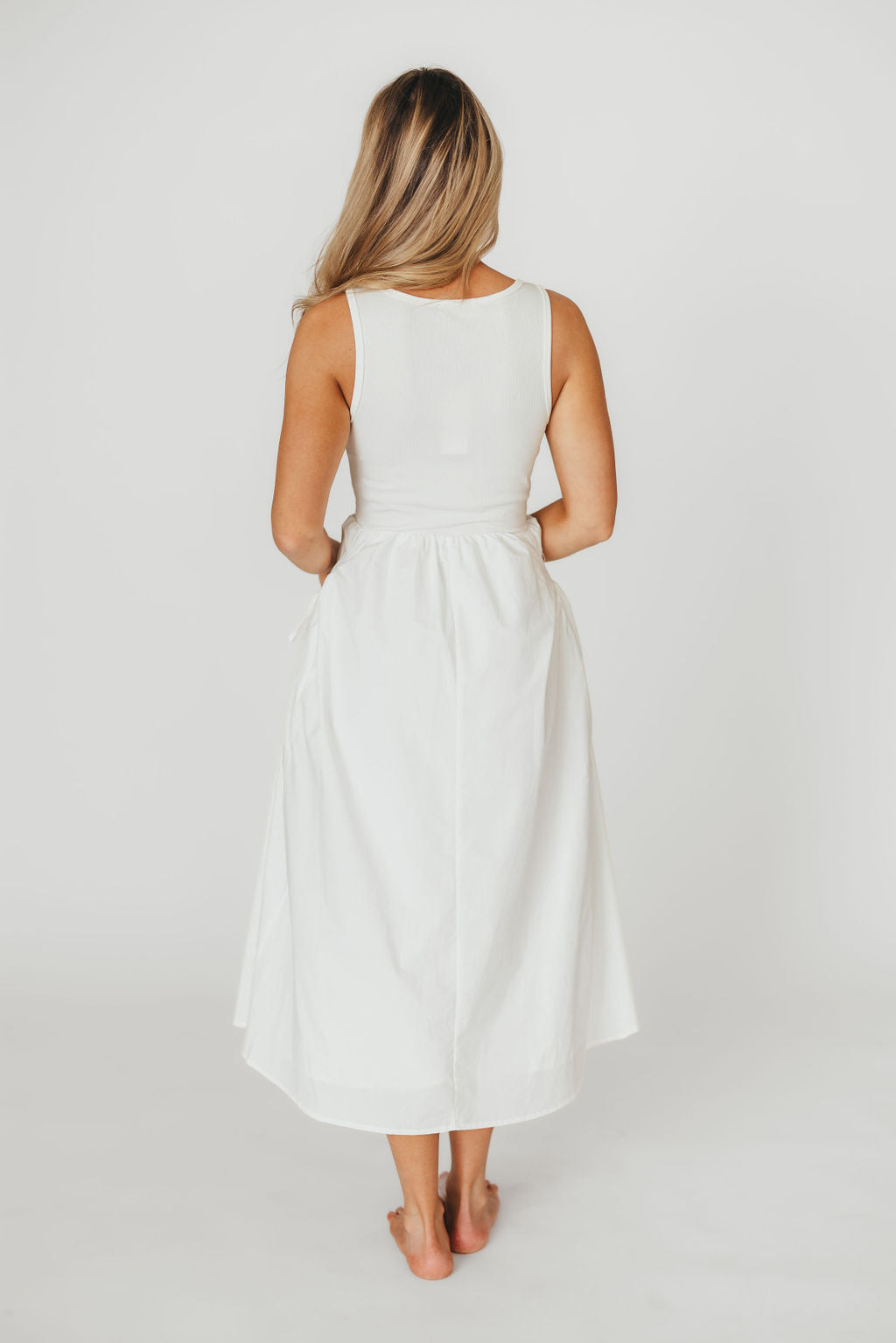 Lucca Midi Dress in Off White - Elegant Women's Casual Summer Dress for Beach, Wedding & Party | Breathable Cotton Blend