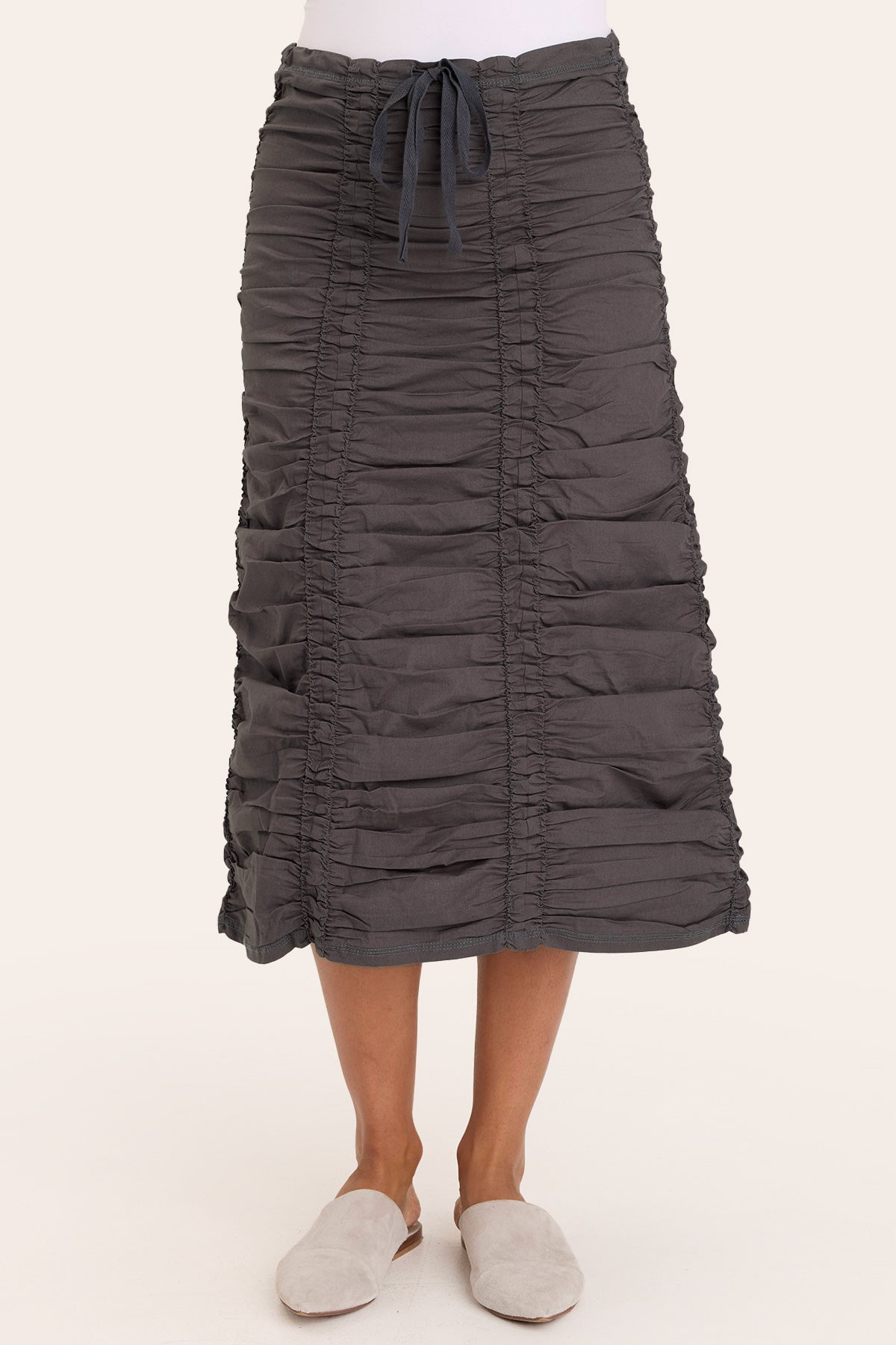 Double Shirred Panel Skirt - Women's Stretchy High Waist Flowy Midi Skirt for Casual Wear, Date Night & Summer Outfits