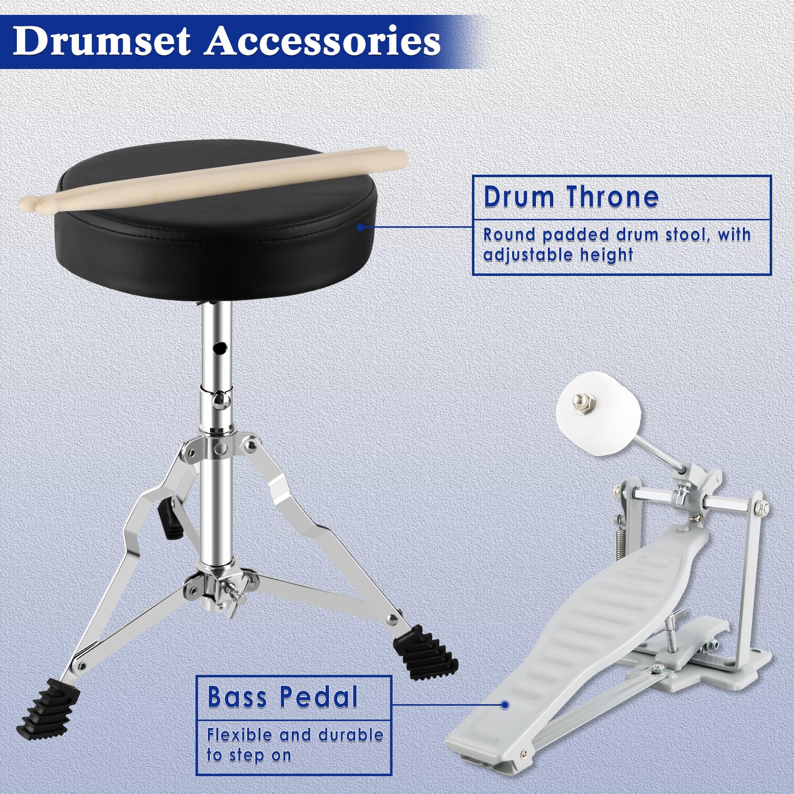EASTROCK 3-Piece 14'' Kids Drum Set with Adjustable Throne, Cymbal, Pedal & Drumsticks - Perfect for Beginners & Junior Drummers (Dark Blue) | Ideal for Home Practice, Music Lessons & Kids Birthday Gifts