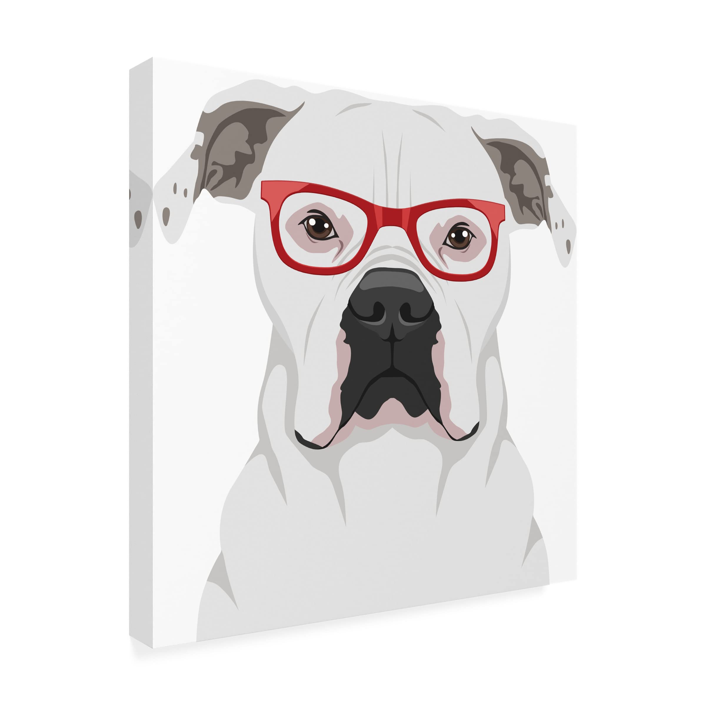 American Bulldog Wearing Hipster Glasses Canvas Wall Art - Premium Trademark Fine Art Print by Furbaby Affiliates - Perfect for Living Room, Office & Pet Lover Home Decor