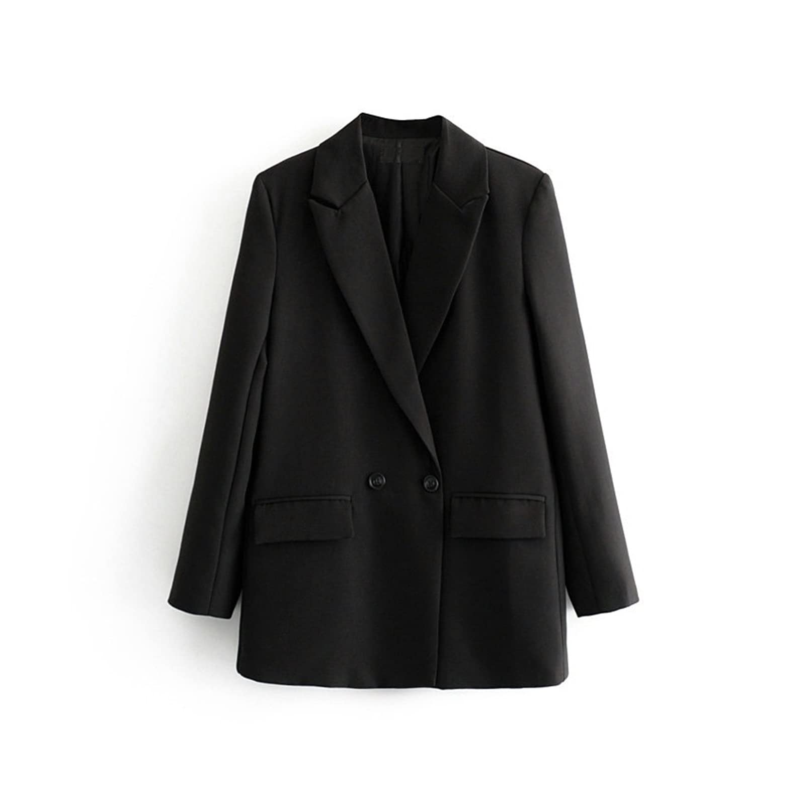 Skyue Women's Vintage Khaki Blazer Coat - Notched Collar, Front Pockets, Casual Chic Tops for Office, Dating & Travel (Black, Large)