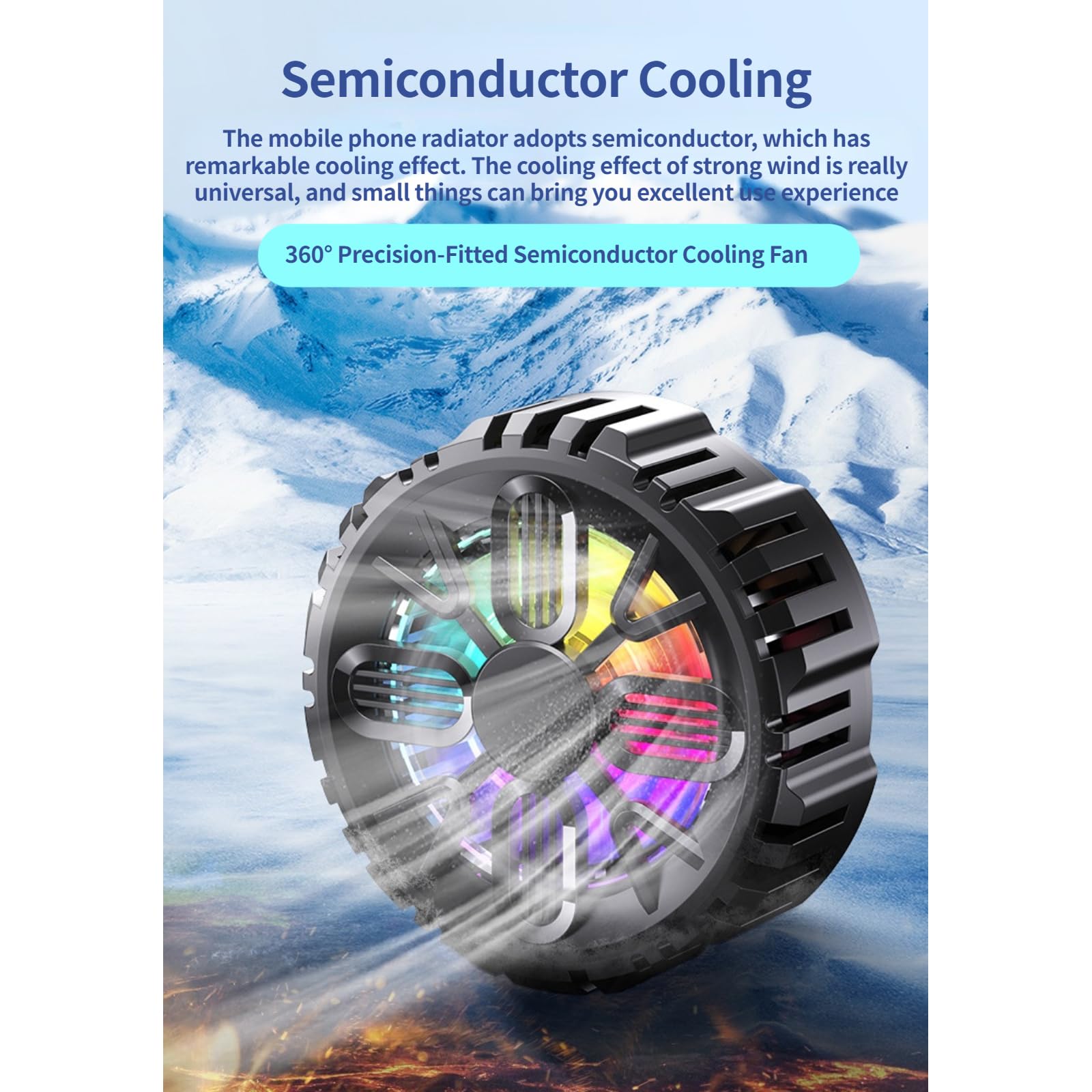 Rechargeable Semiconductor Phone Cooler with Colorful LED Lights - Universal Magnetic Cooling Fan for Gaming, Video Streaming & Car Driving - Prevent Overheating for iPhone & Android Phones