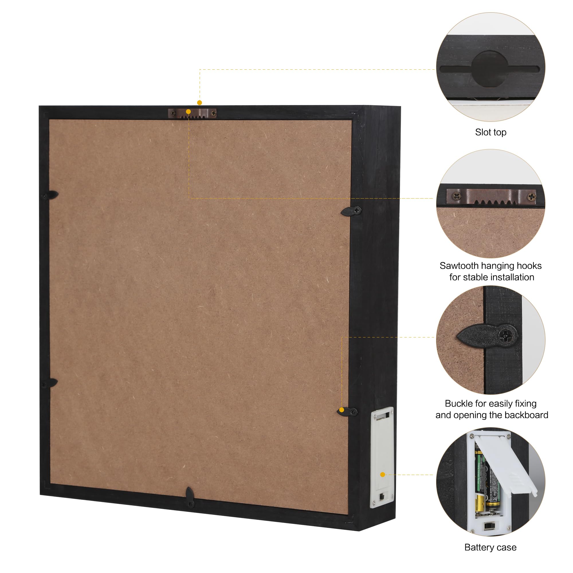 11x12 Shadow Box with Slot - Wine Cork Holder & Ticket Display Case Frame with LED Light - Beer Caps Showcase - Christmas Home Decor (Black) - Perfect for Wall Display, Collectibles, and Gift Giving