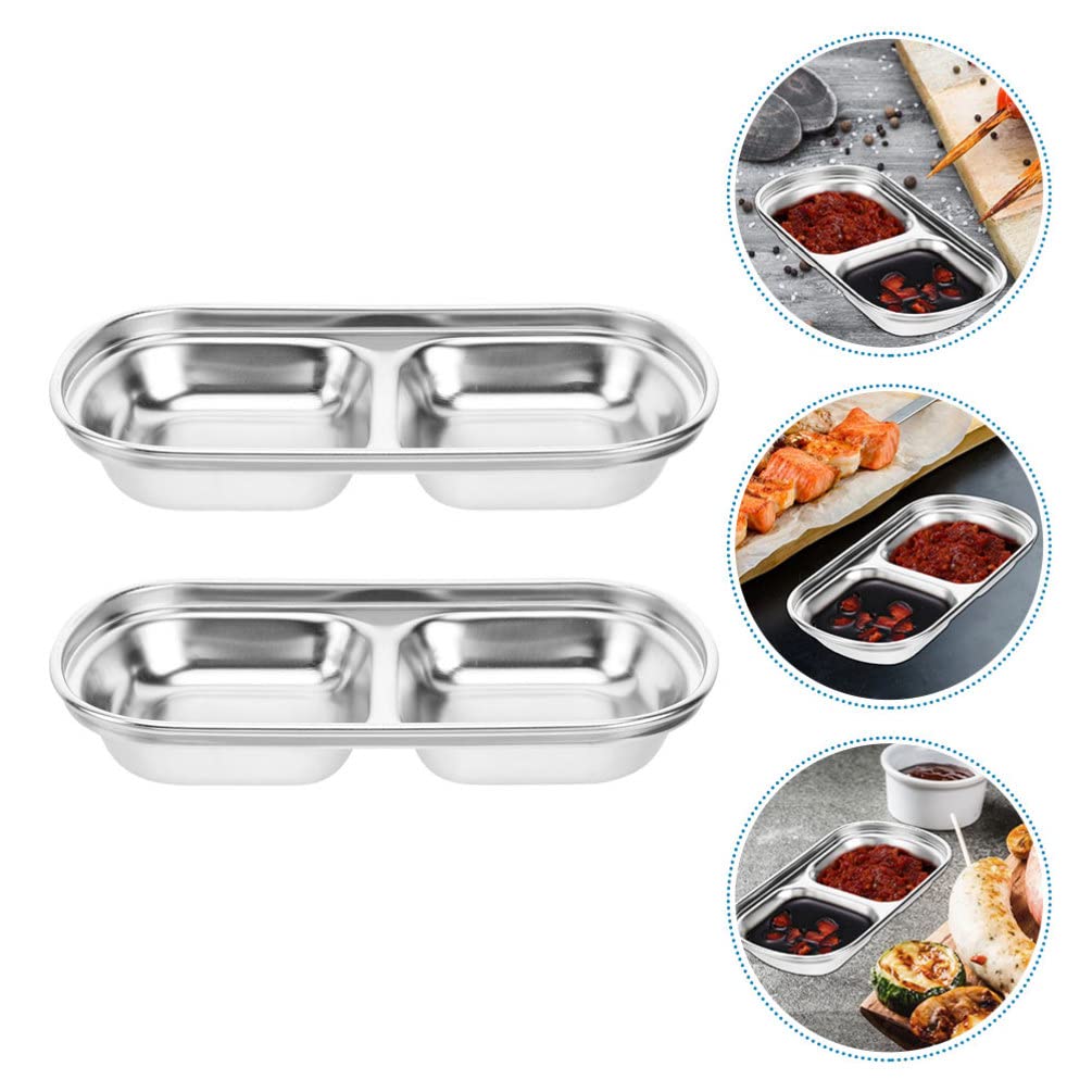 Premium Hemoton 2-Piece Stainless Steel Condiment Dishes Set - Small Dipping Bowls for Sauce, Seasoning, Vinegar & Appetizers - Perfect for Kitchen, Dining Table & Party Serving