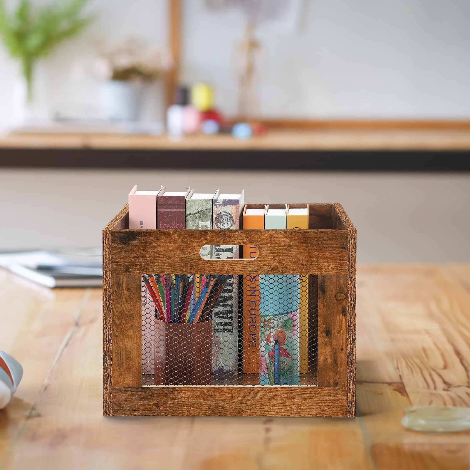 HAITRAL Wooden Vinyl Record Storage Crate with Handle - Multifunctional Organizer for Records, Books, Toys, Snacks & Magazines - Perfect for Home, Office & Music Studio Organization