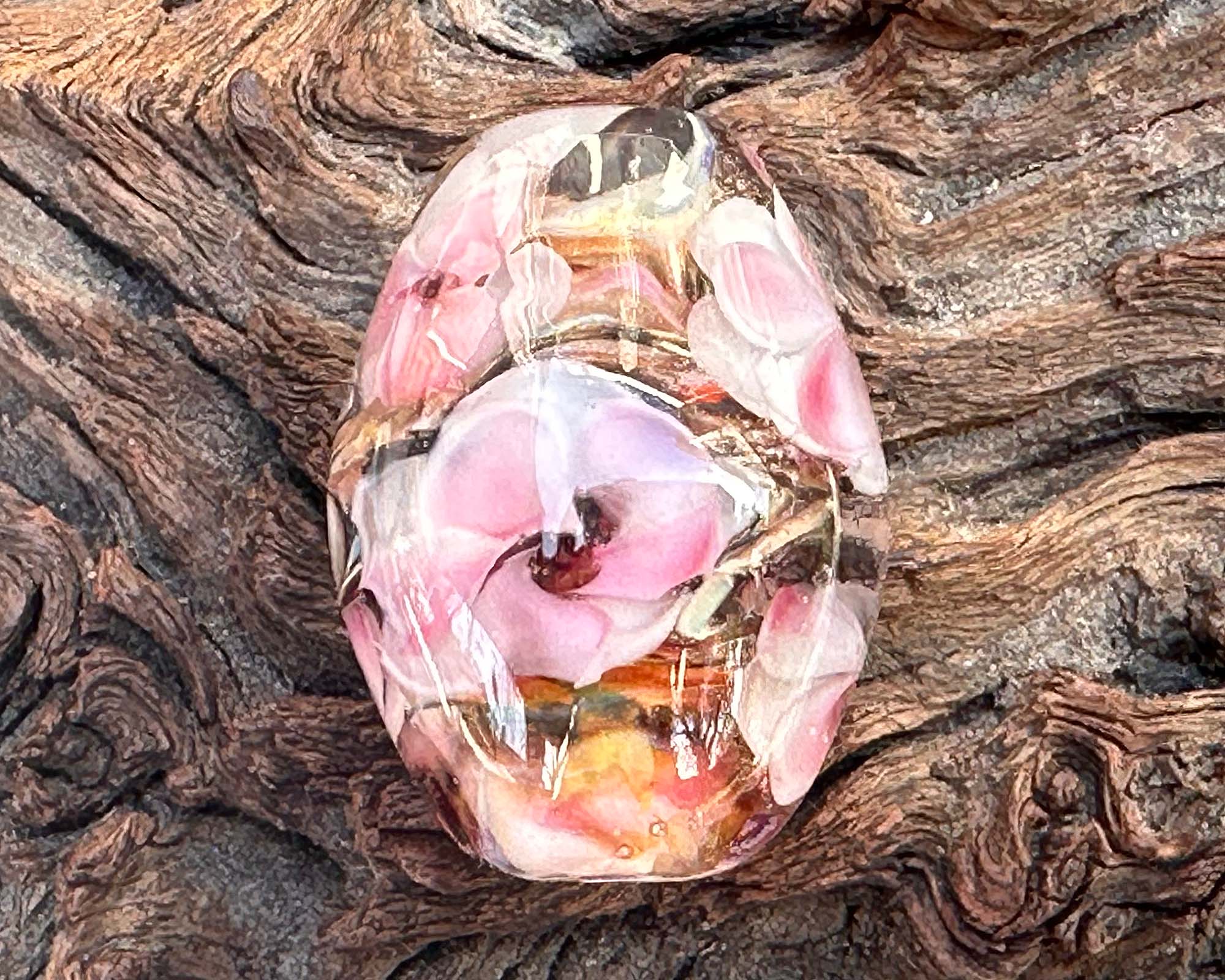 Handmade Pink Floral Lampwork Glass Focal Bead for Jewelry Making - DIY Necklace, Bracelet & Earrings Designs - Perfect for Beaders and Craft Lovers