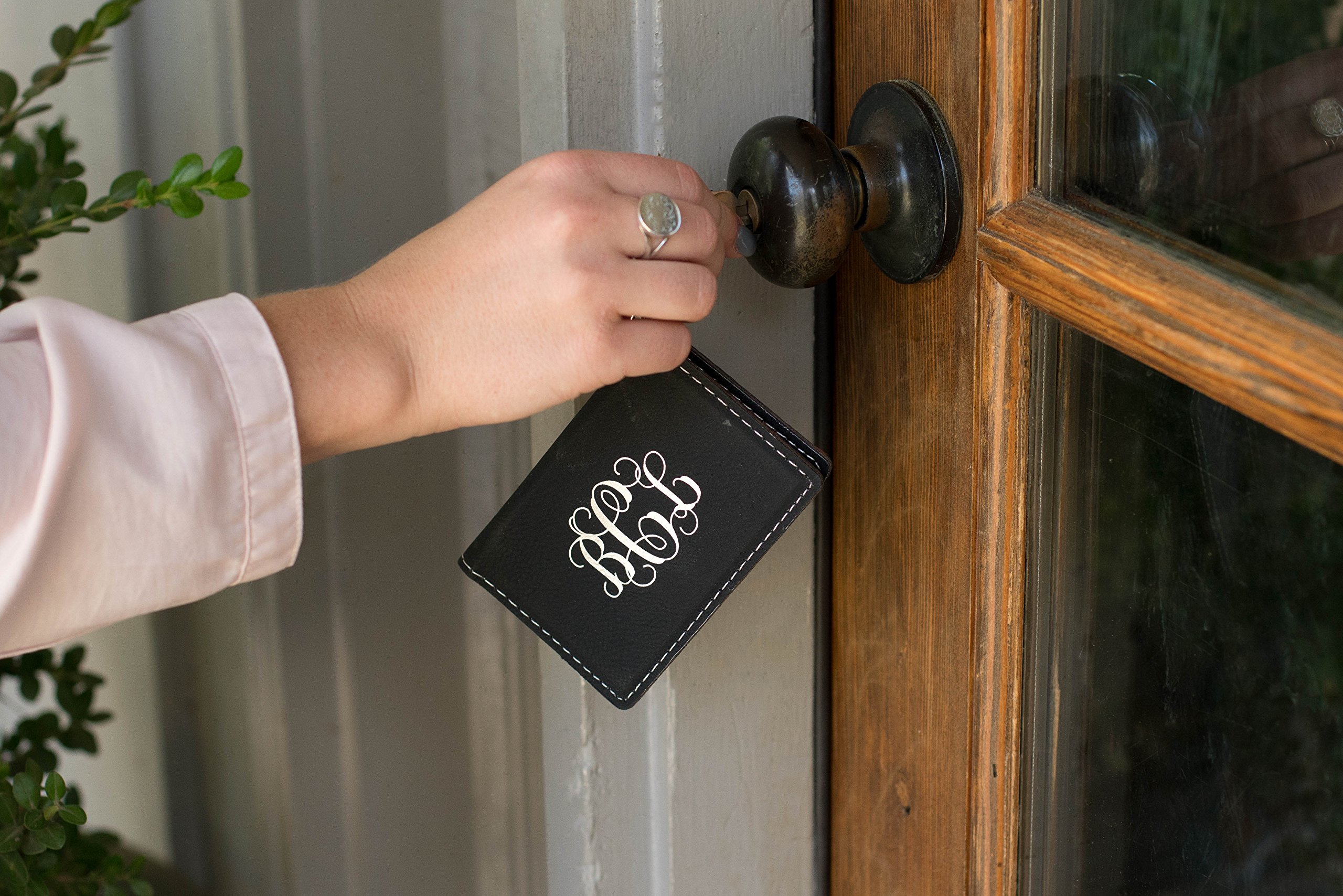 Personalized Monogram Keychain Wallet ID Holder - Faux Leather RFID Blocking Card Case for Women & Men - Perfect for Travel, Work, and Everyday Use