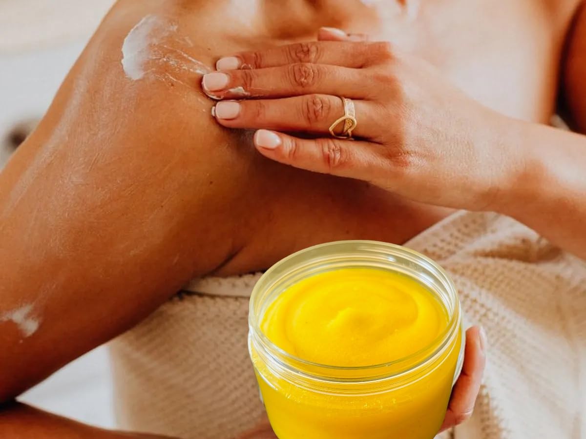 Organic Turmeric Body Butter Cream - Ultra Light & Fast Absorbing Moisturizer for Dry Skin | Made with Coconut Oil | Perfect for Post-Shower Hydration & Nighttime Skin Care