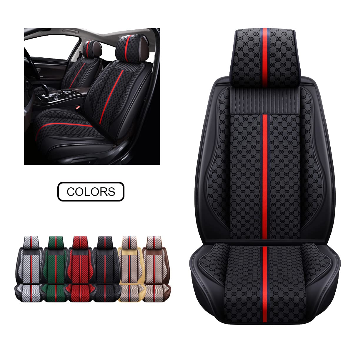 Premium Nappa Leather Car Seat Covers (2-Piece Set) - Universal Fit for Most Cars, SUVs & Trucks | Auto Interior Accessories & Protectors | Perfect for Daily Commute, Road Trips & Vehicle Décor (OS-007 Black)