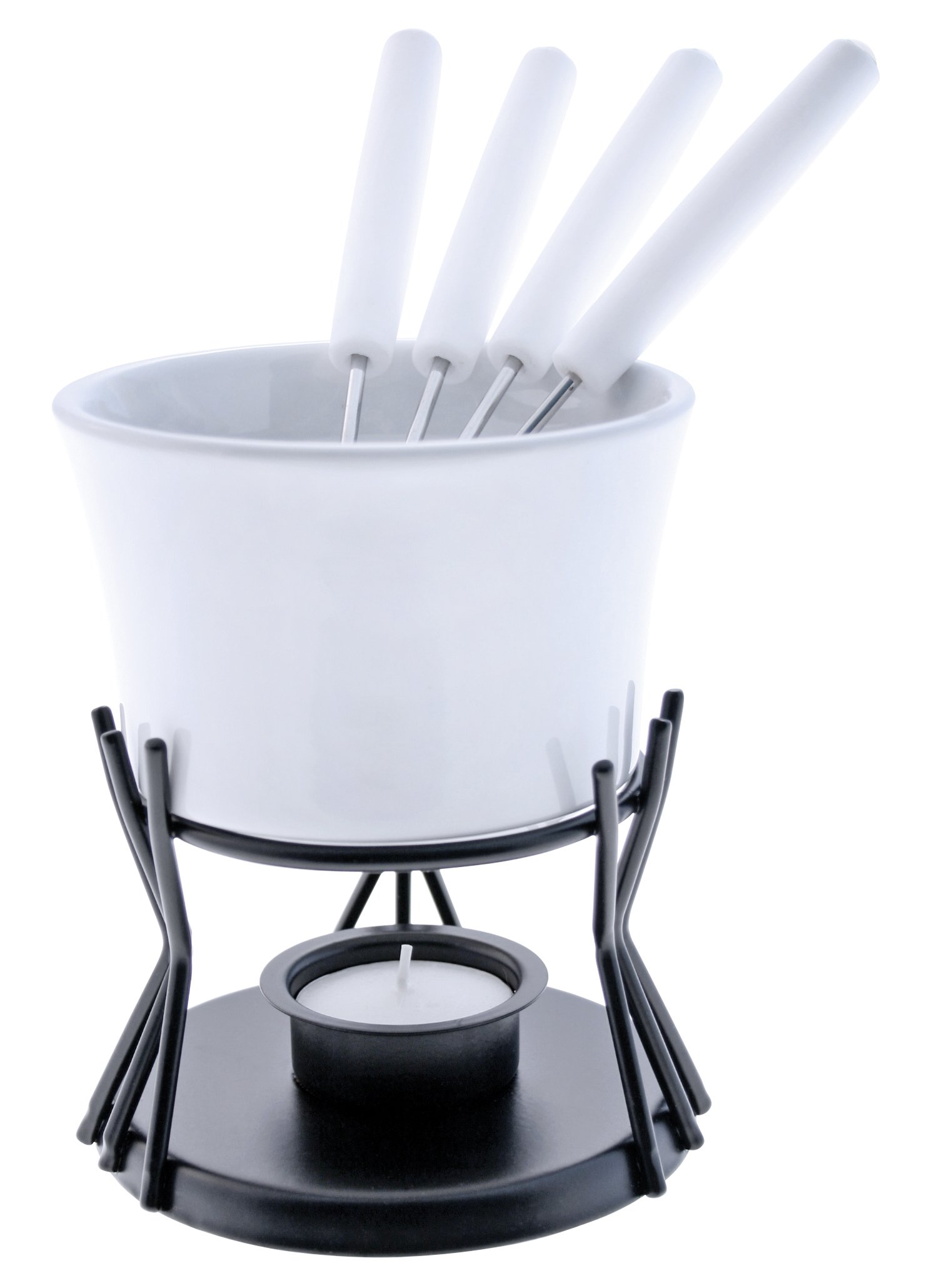Premium Swissmar 7-Piece Chocolate Fondue Set - White Ceramic Fondue Pot with Stainless Steel Forks | Perfect for Valentine's Day, Parties & Family Gatherings