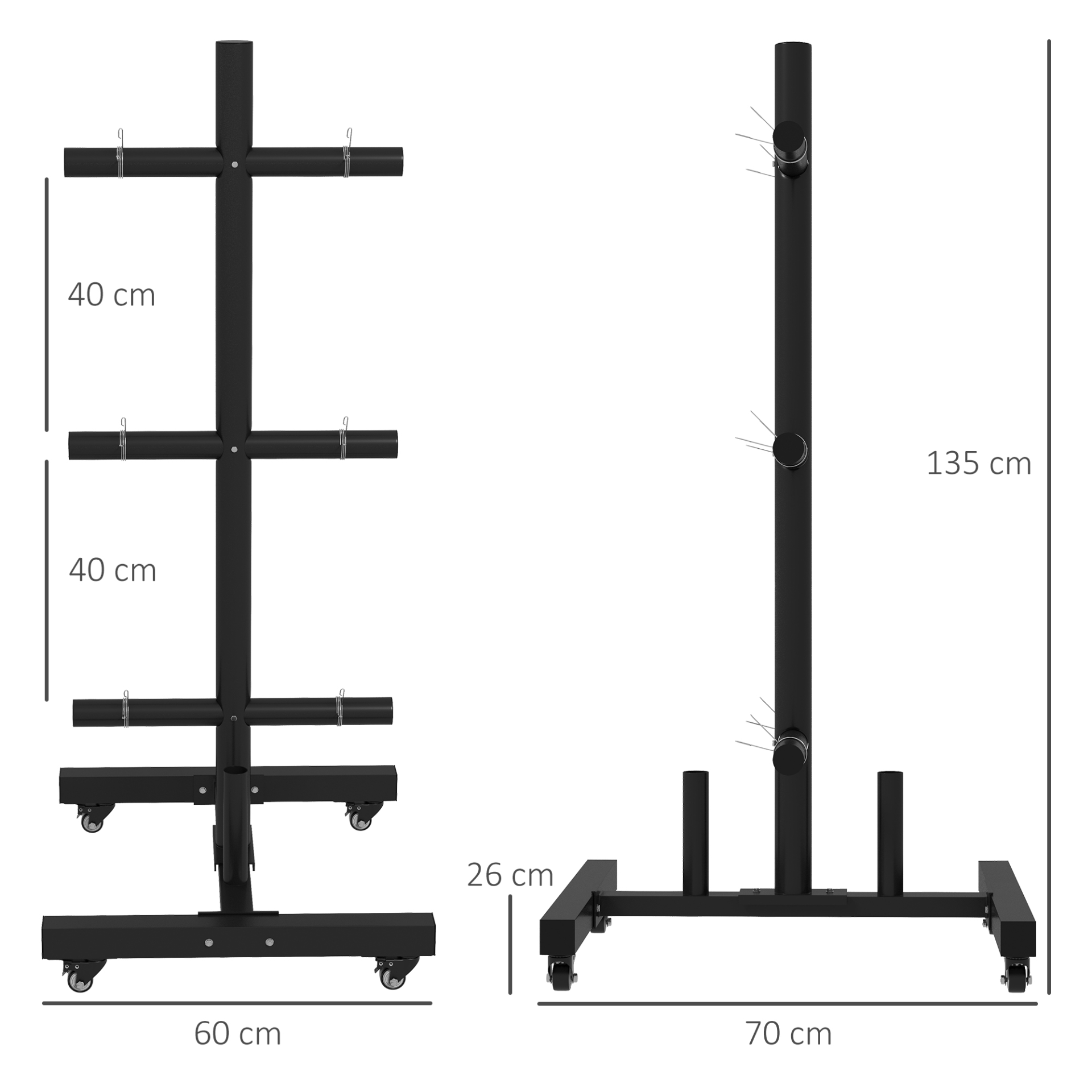 3-Tier Olympic Weight Plate Rack with Wheels - Heavy Duty Weight Tree Organizer for 2 Inch Plates & Bars | Perfect for Home Gym, CrossFit & Commercial Fitness Centers
