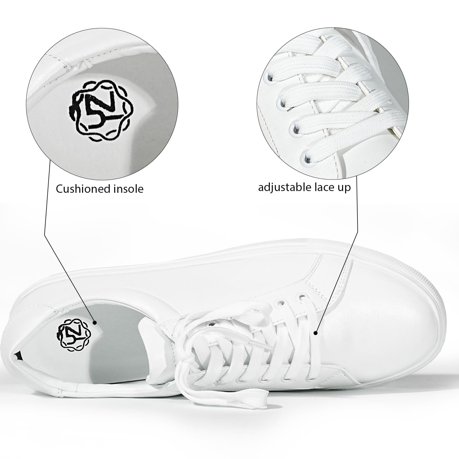 YZ Classic White Sneakers for Women - PU Leather Tennis Shoes, Low Top Casual Walking Shoes | Perfect for Work, Gym & Everyday Wear