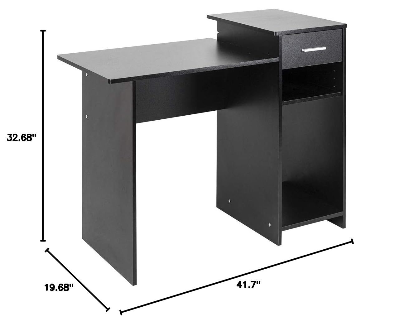 Ergonomic Wooden Computer Desk with Drawer & Storage Shelf - Sturdy PC Study Writing Table Workstation for Home Office, Gaming Setup & Remote Work