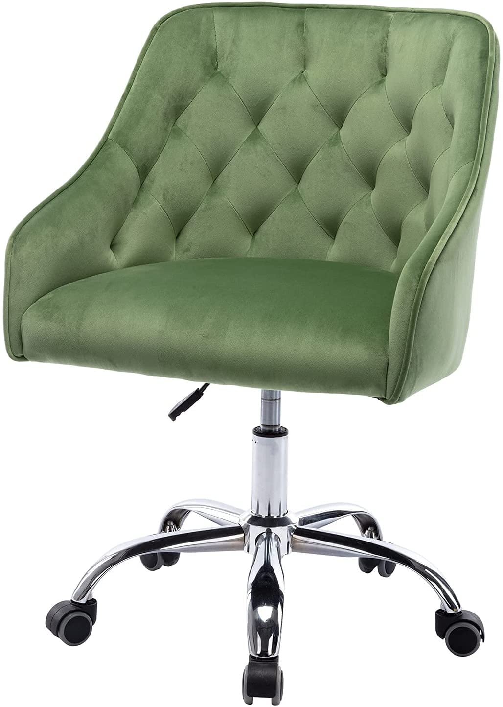 Modern Velvet Office Chair for Women & Girls - Ergonomic Adjustable Swivel Desk Chair with Mid-Back Support & Metal Base - Home Office, Study, Gaming & Workspace (Green)