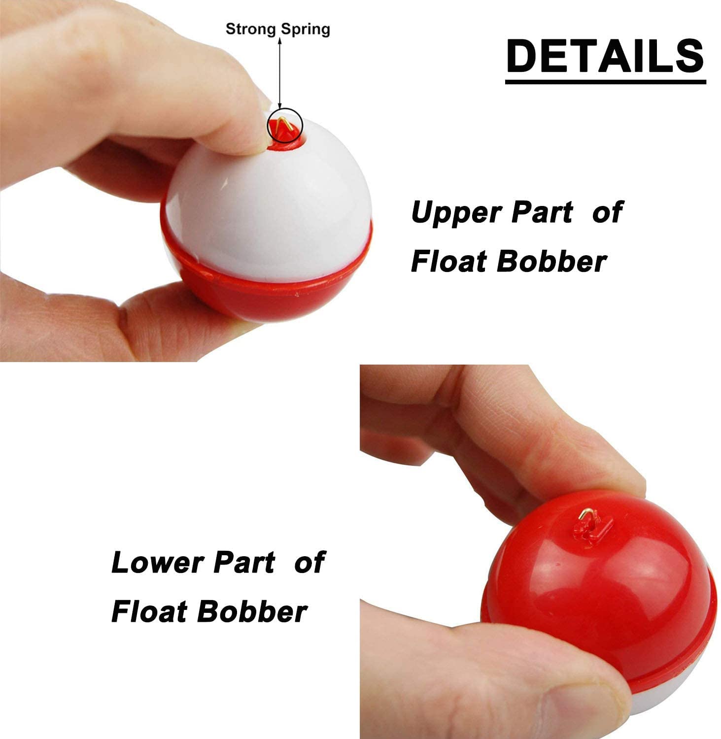 15PCS Round ABS Fishing Bobbers Floats Assortment - Snap On & Push Button Bobbers in Red/White for Freshwater & Saltwater Fishing - Perfect for Bass, Trout, and Crappie Fishing