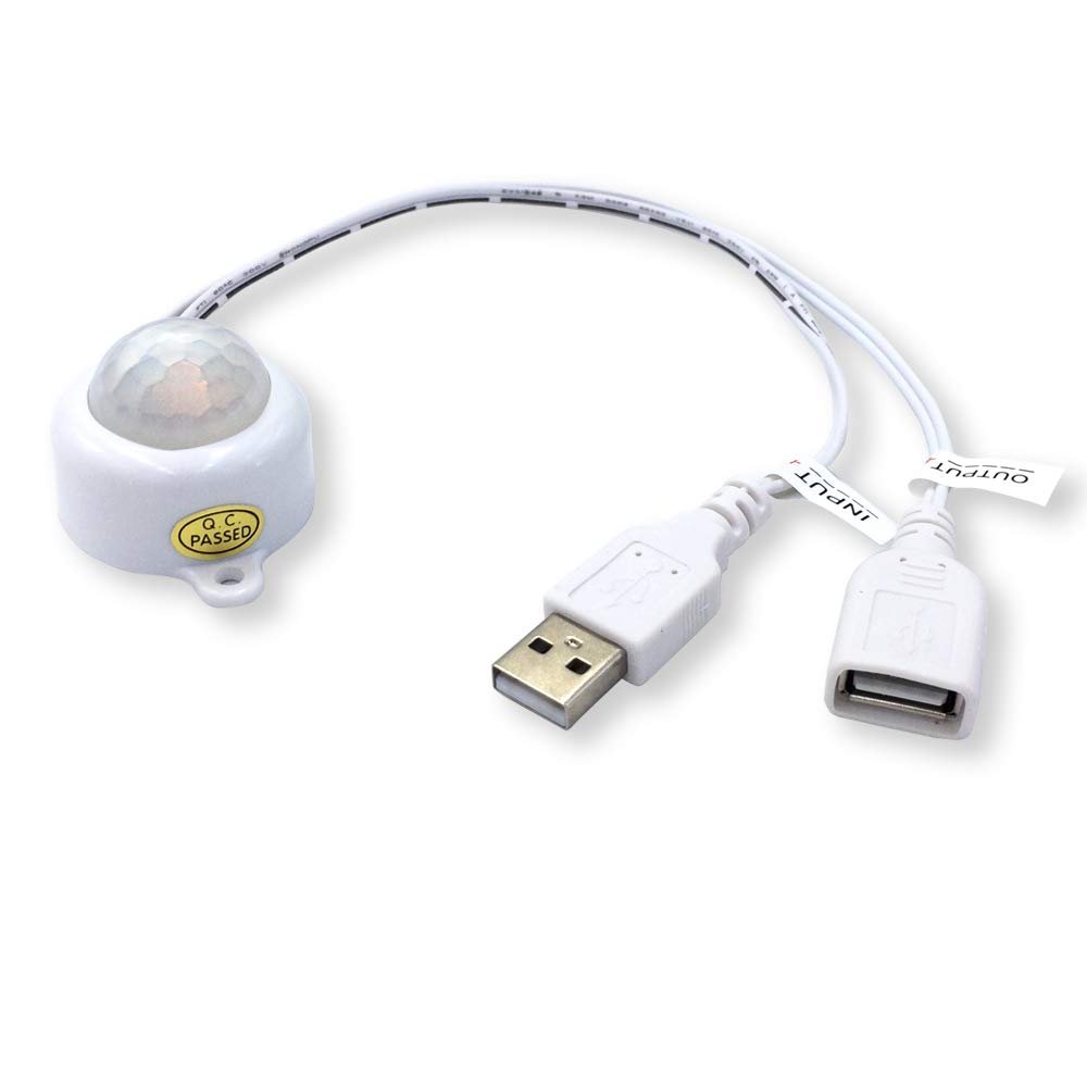 5V 2A PIR Motion Sensor Switch with USB Cable - Auto On/Off for LED Strip Lights, Night Lights & Security Lighting (Light Sensor, White) - Perfect for Home, Office & Closet Lighting Automation
