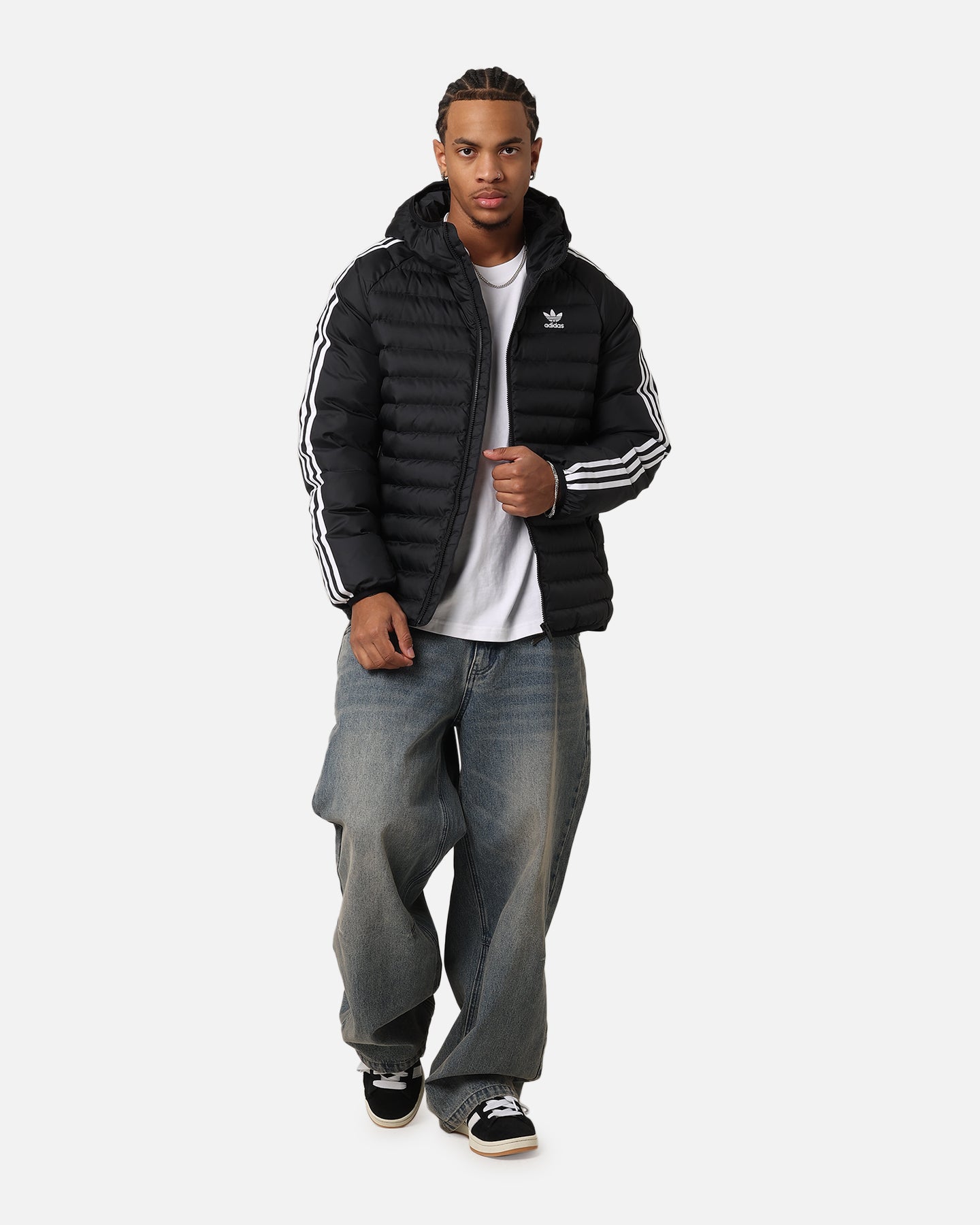 Adidas Padded Hooded Jacket for Men & Women - Black/White Winter Coat - Warm Fleece-Lined Windbreaker for Outdoor Activities, Running & Casual Wear