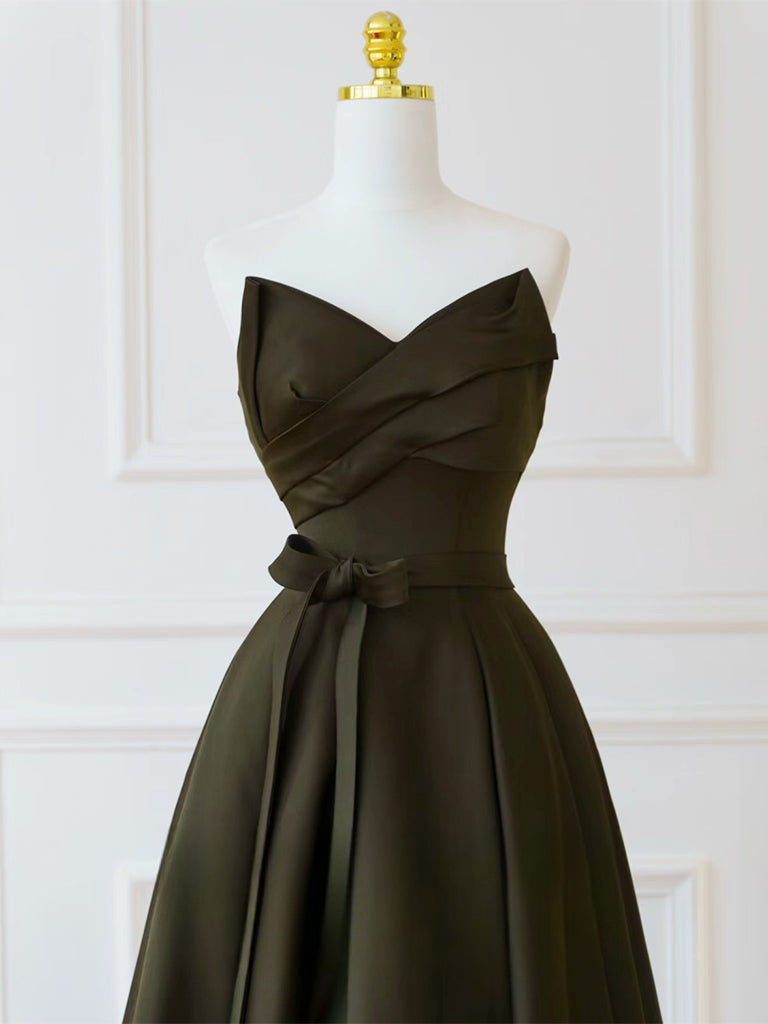 Elegant Olive Green A-Line V-Neck Satin Long Prom Dress for Women - Perfect for Formal Events, Evening Gala & Special Occasions