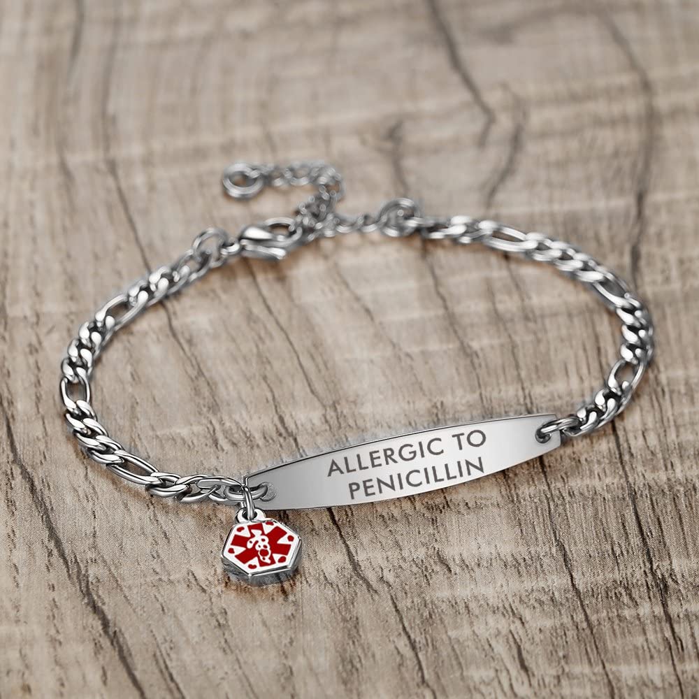 Adjustable Medical Alert Bracelets for Women 6.5-8 Inch - Fashionable Figaro Style Engraved Medical ID Bracelet - Perfect for Daily Wear & Emergency Situations