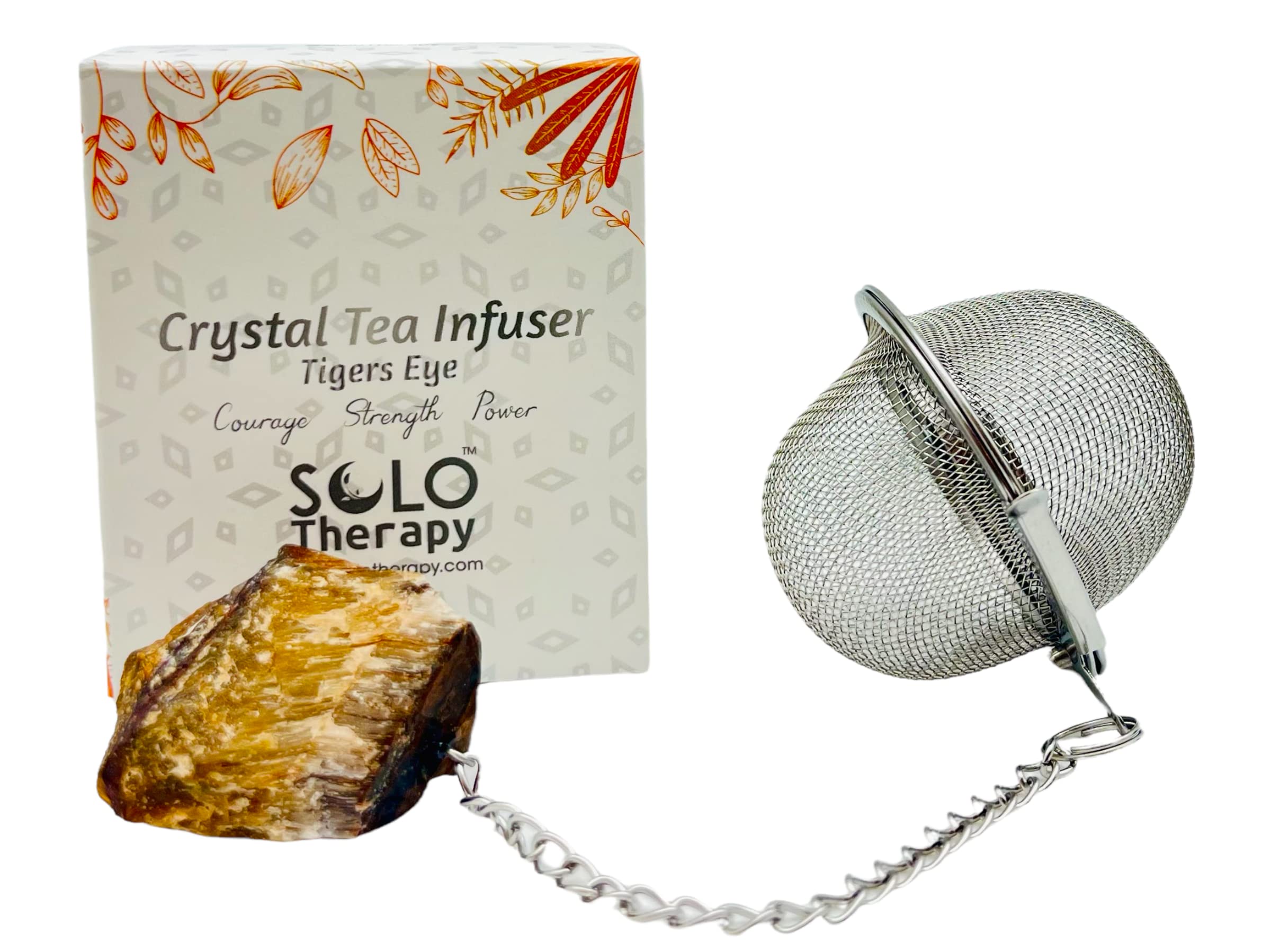 Premium Tigers Eye Crystal Tea Infuser - Stainless Steel Mesh Tea Strainer Ball with Extended Chain Hook for Loose Leaf Tea | Perfect for Home, Office & Gift Giving | Relaxing Tea Brewing Experience