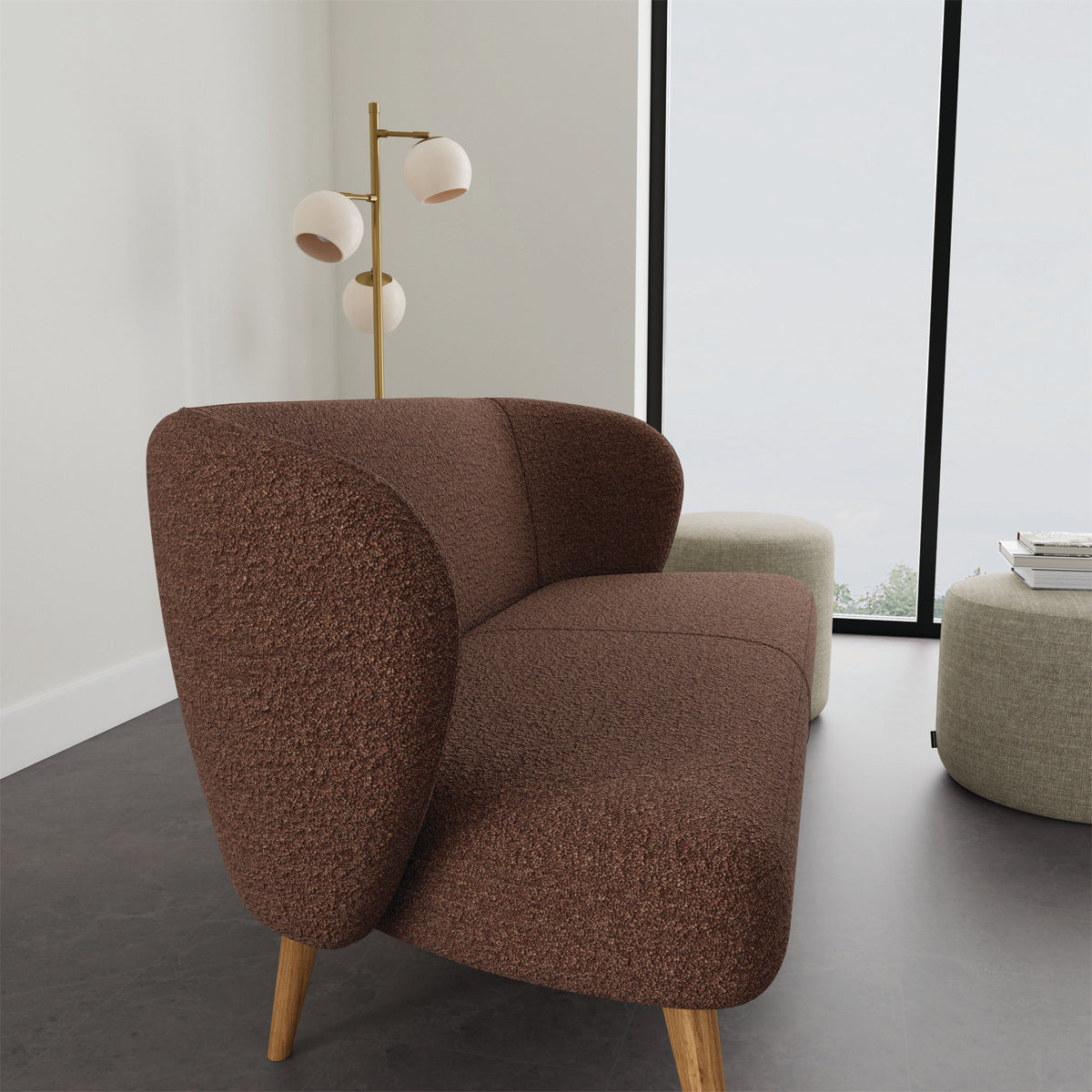 Kathleen Boucle 2 Seater Sofa - Modern Upholstered Loveseat for Living Room, Apartment & Office - Soft Chenille Fabric with Solid Wood Frame - Compact Couches for Small Spaces