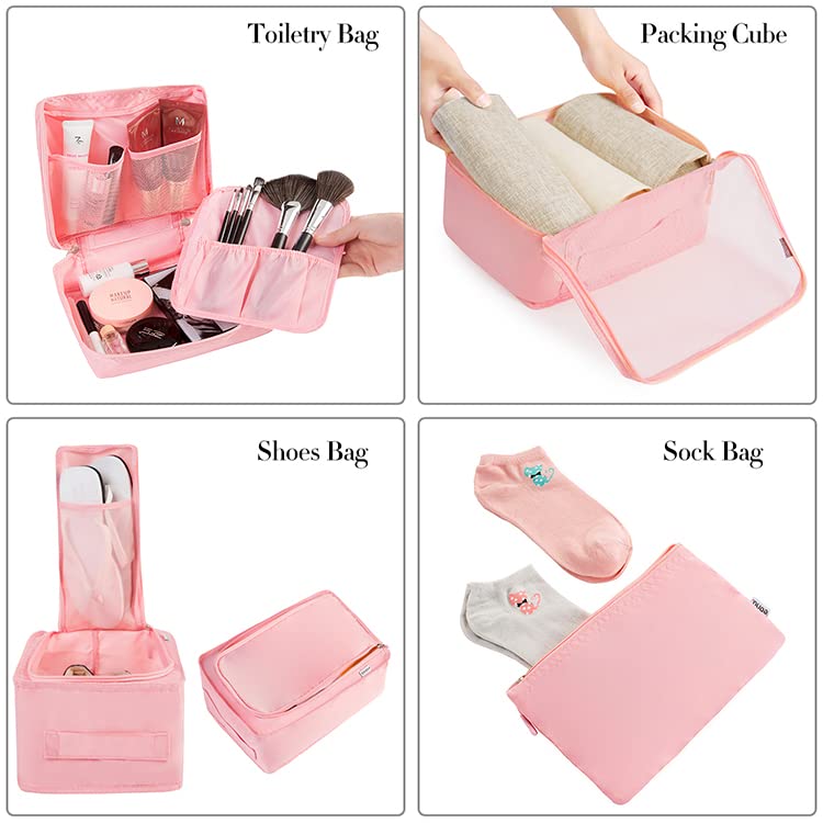 BAGAIL 8 Set Packing Cubes for Luggage - Travel Organizers with Multiple Sizes (Blush Pink) - Perfect for Business Trips, Vacations & Weekend Getaways