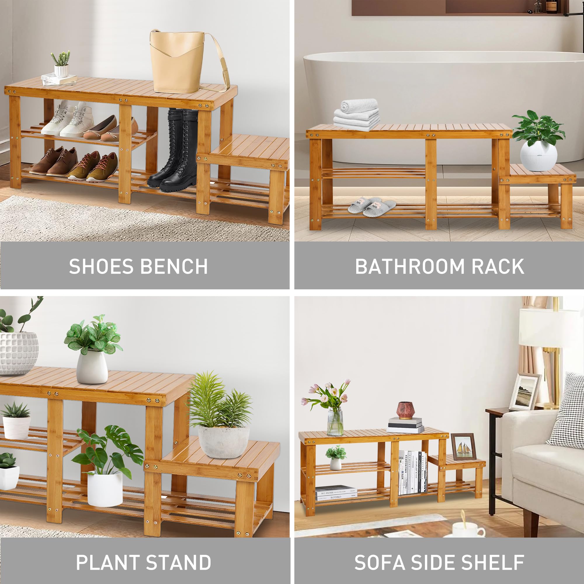3-Tier Bamboo Shoe Rack Bench with Storage - 45.5 Inch Entryway Organizer for Hallway, Bathroom & Entrance | Space-Saving Shoe Storage Solution for Small Apartments & Closet Organization