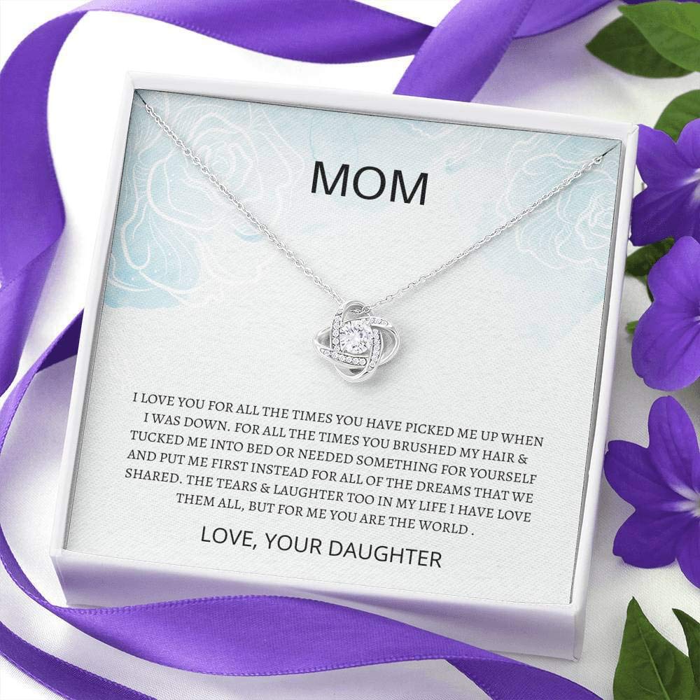 Mom - You Are The World Love Knot Necklace | Sterling Silver Mother's Day Gift for Mom | Heartfelt Present from Daughter | Elegant Jewelry for Women | Perfect for Mother-Daughter Bonding & Special Occasions