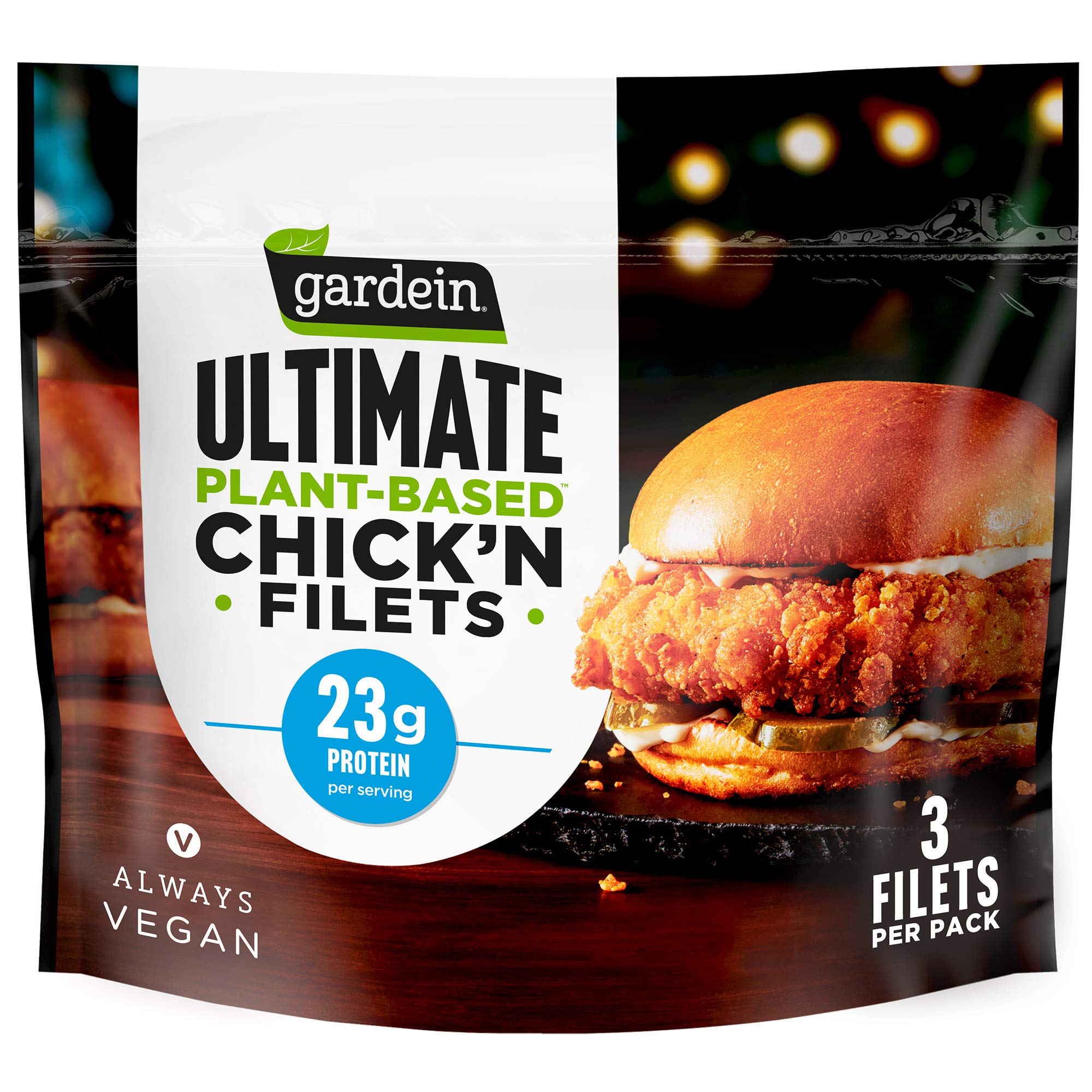 Gardein Ultimate Plant-Based Chick'n Filets - Vegan, Non-GMO, Gluten-Free Frozen Chicken Alternative, 15 oz - Perfect for Sandwiches, Salads & Healthy Meal Prep