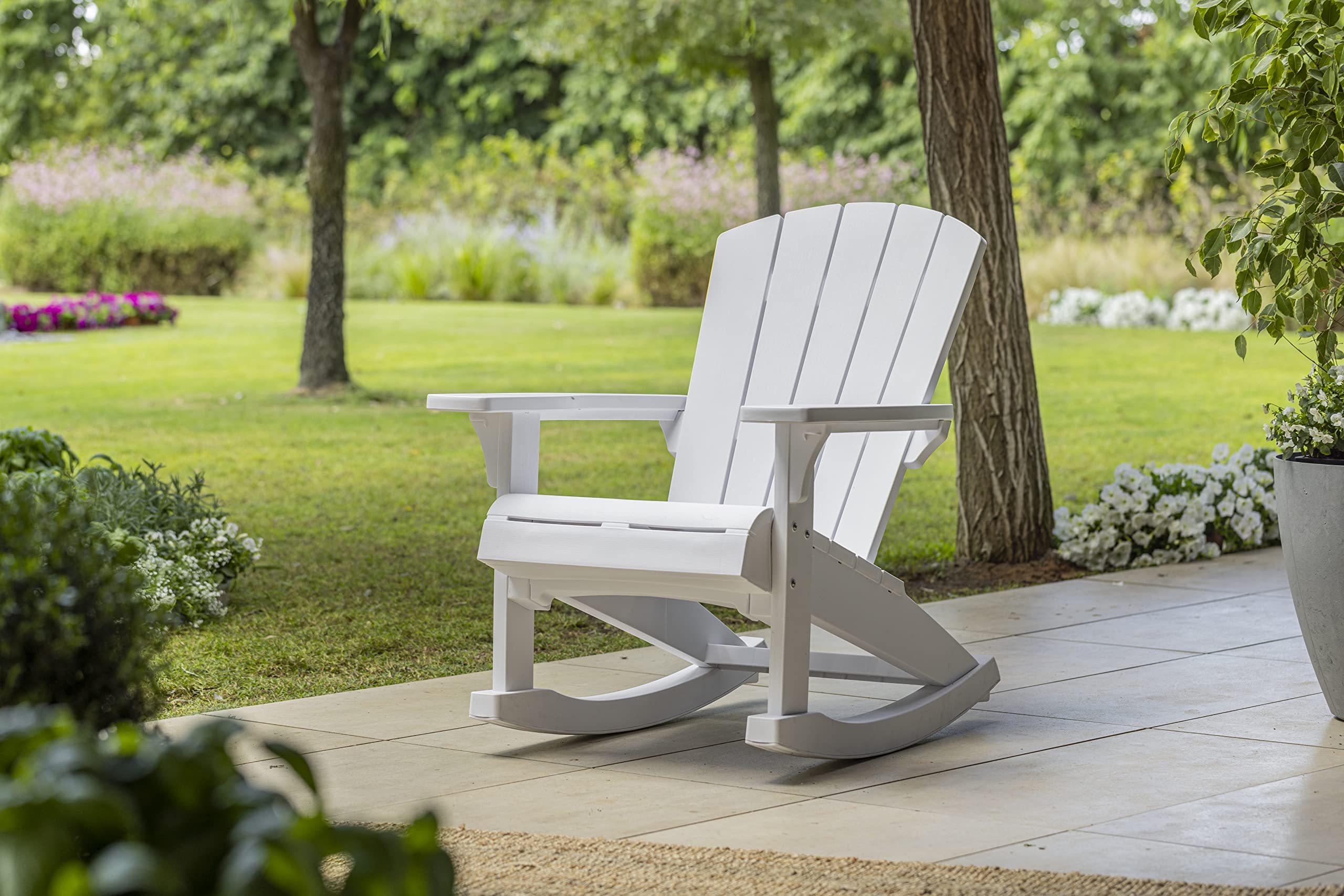 Keter Adirondack Rocker Resin Outdoor Patio Chair - Durable White Plastic Rocking Chair for Porch, Poolside & Fire Pit - Weather-Resistant Garden Seating for Backyard, Deck & Outdoor Relaxation