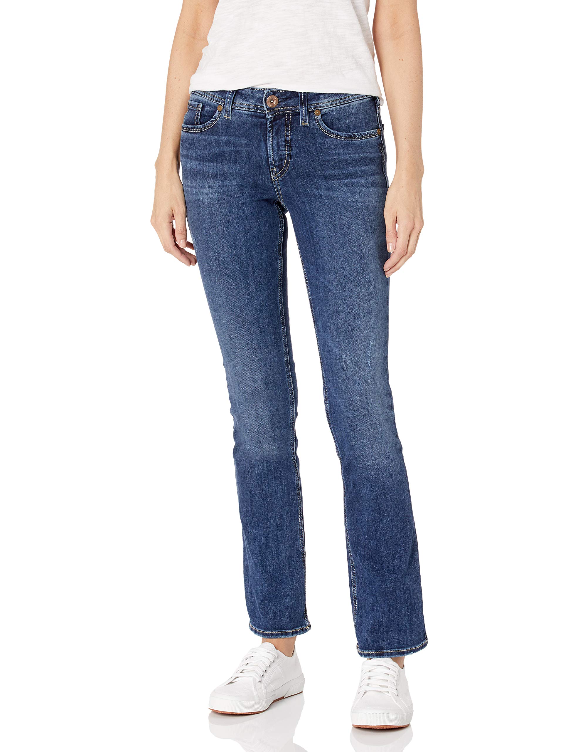 Silver Jeans Co. Women's Elyse Mid Rise Slim Bootcut Jeans - Comfortable & Stylish Denim Pants for Casual Wear, Office & Night Out