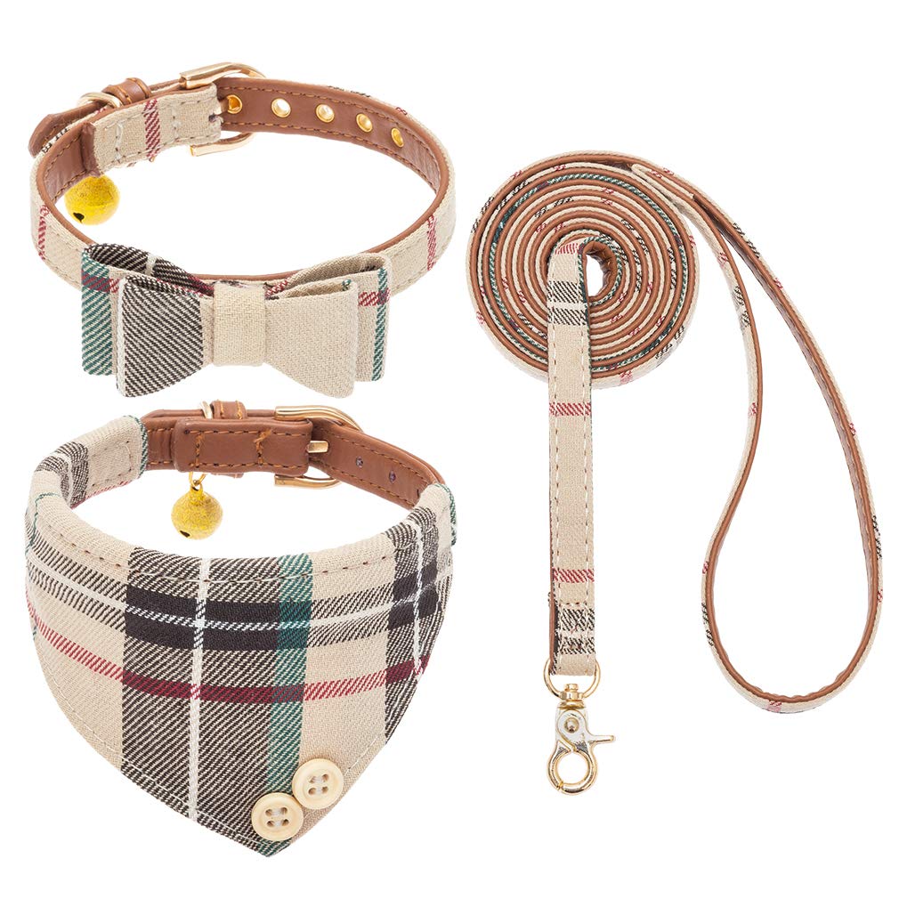 EXPAWLORER Adjustable Dog Leash Set with Plaid Bow Tie & Bandana Collar - Tangle-Free Pet Accessories for Small, Medium & Large Dogs - Perfect for Holidays, Walks & Gifting