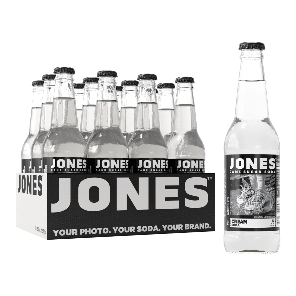 Jones Soda Co. Cream Flavor Soda - 12 Pack (12oz Glass Bottles) | Original Craft Soda Made with 100% Pure Cane Sugar | Refreshing Pop Beverage for Parties, BBQs & Family Gatherings