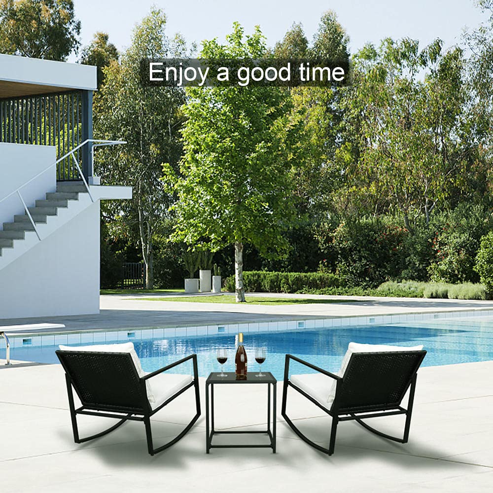 **Heavy Duty Outdoor Rocking Chair with Cushion - Ergonomic Camping, Lawn, Beach & Balcony Chair for Adults - White - Perfect for Relaxing, Reading, or Sunbathing**