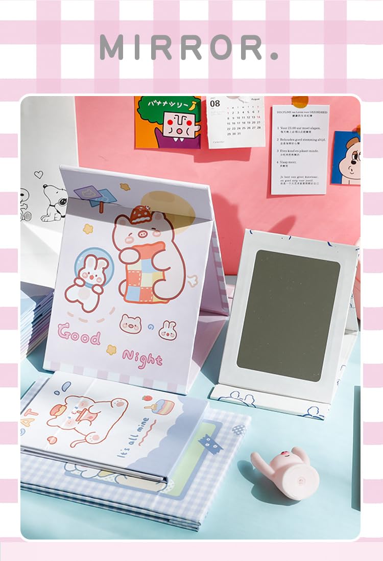 PLENARO Cute Cartoon Makeup Mirror - Portable Folding Vanity Mirror for Desktop, Travel & Home Use | Compact Dressing Mirror with Stand for Makeup Application, Skincare & Beauty Routine