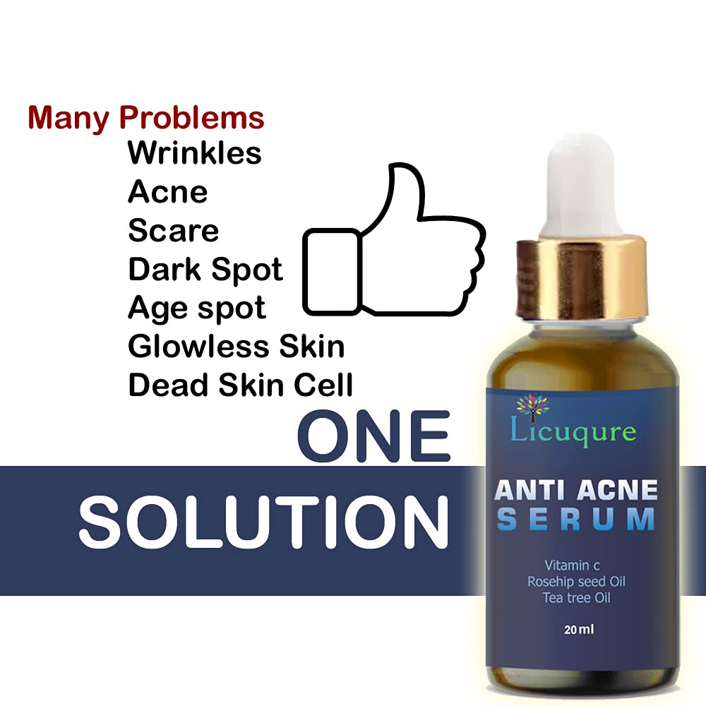 Licuqure Anti Acne Serum with Tea Tree Oil - Pimple & Blemish Treatment for Acne Scars & Dark Spots - Skin Soothing Collagen Serum for Clear, Healthy Complexion | Perfect for Daily Skincare Routine & Post-Breakout Recovery