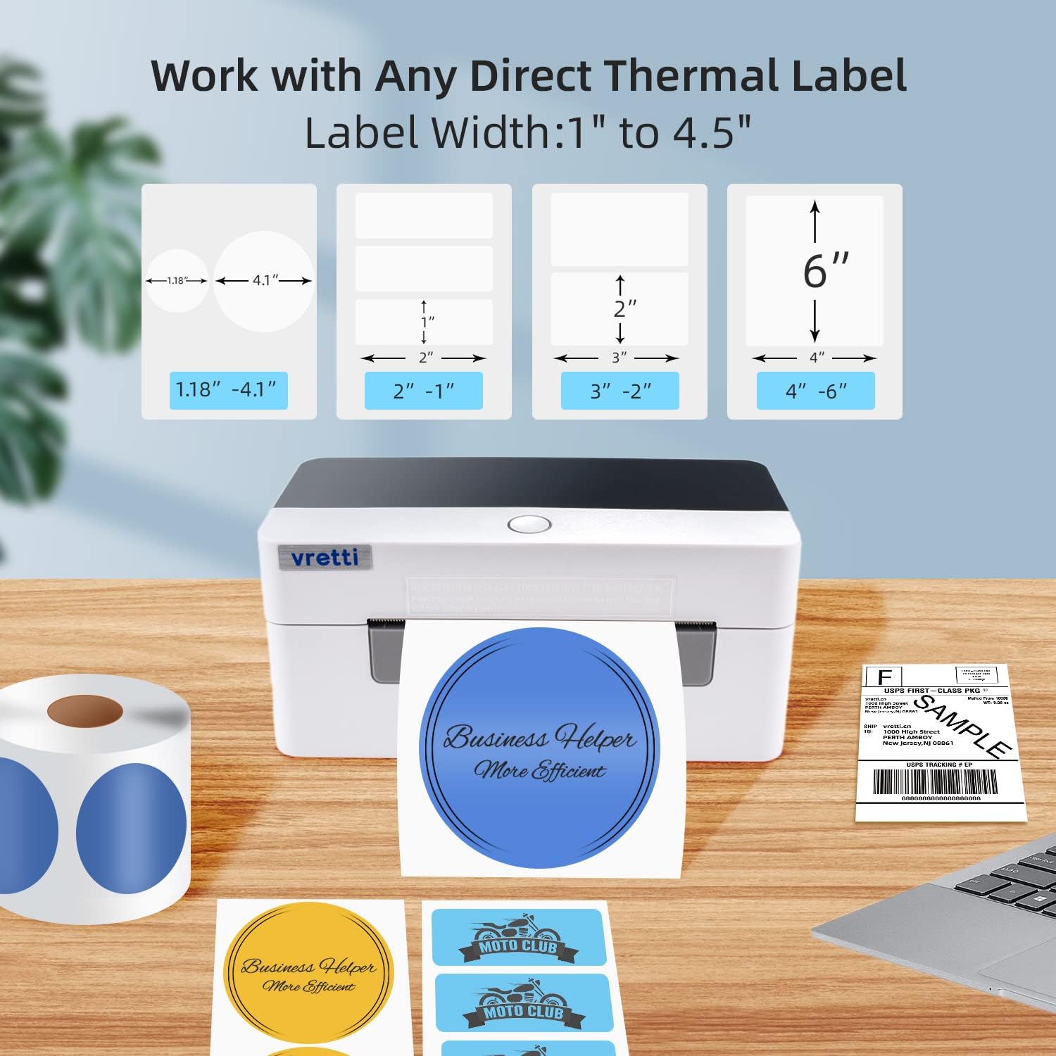 Vretti Bluetooth Thermal Label Printer 4x6 - Wireless Shipping Label Printer for USPS, UPS, FedEx | Compatible with iPhone, Android, Windows & Mac | Perfect for Small Business, E-commerce & Home Shipping
