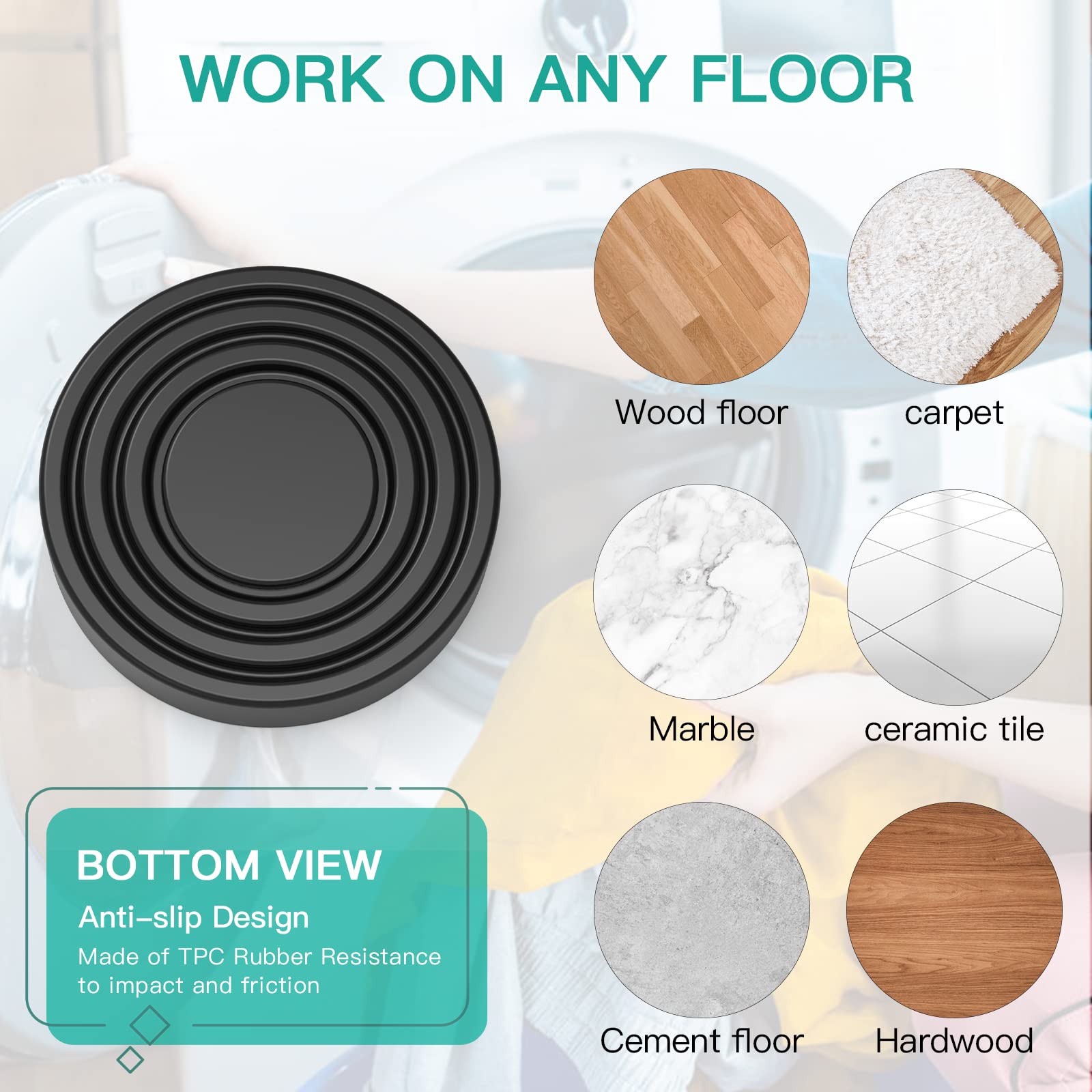 Anti-Vibration Pads for Washing Machine - 8 Pack Noise Reducing Washer & Dryer Feet with Tank Tread Grip, Non-Slip Floor Protectors for Laundry Room - Perfect for Apartment Living, Basement Installations & Noise-Sensitive Homes