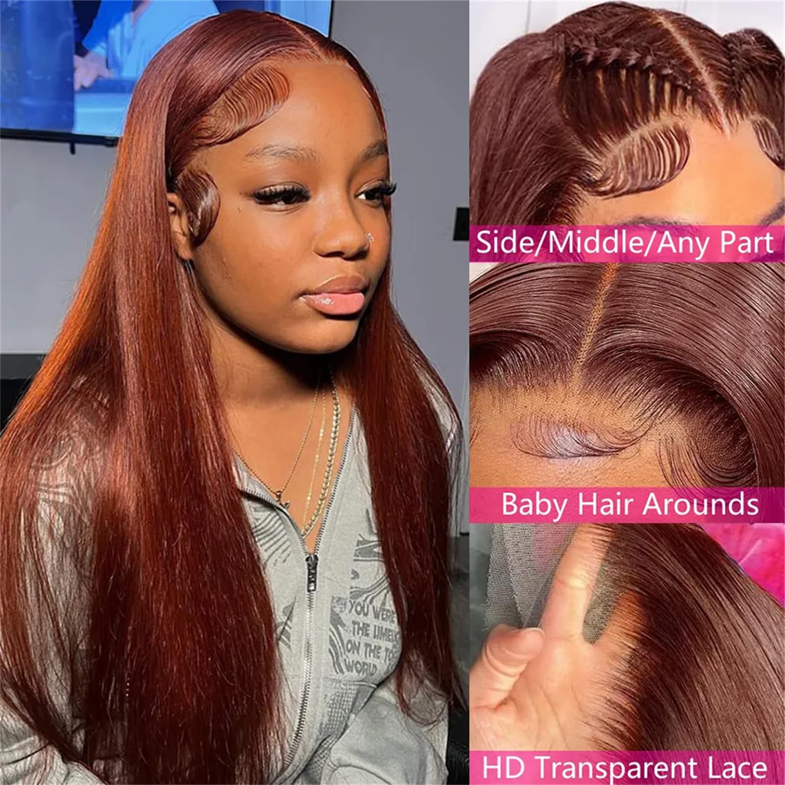 18 Inch Reddish Brown Lace Front Wigs Human Hair 13x4 HD Transparent Straight Lace Frontal Wigs - Pre Plucked Glueless Auburn Copper Colored Human Hair Wigs for Black Women | Perfect for Daily Wear, Cosplay, Parties & Special Occasions