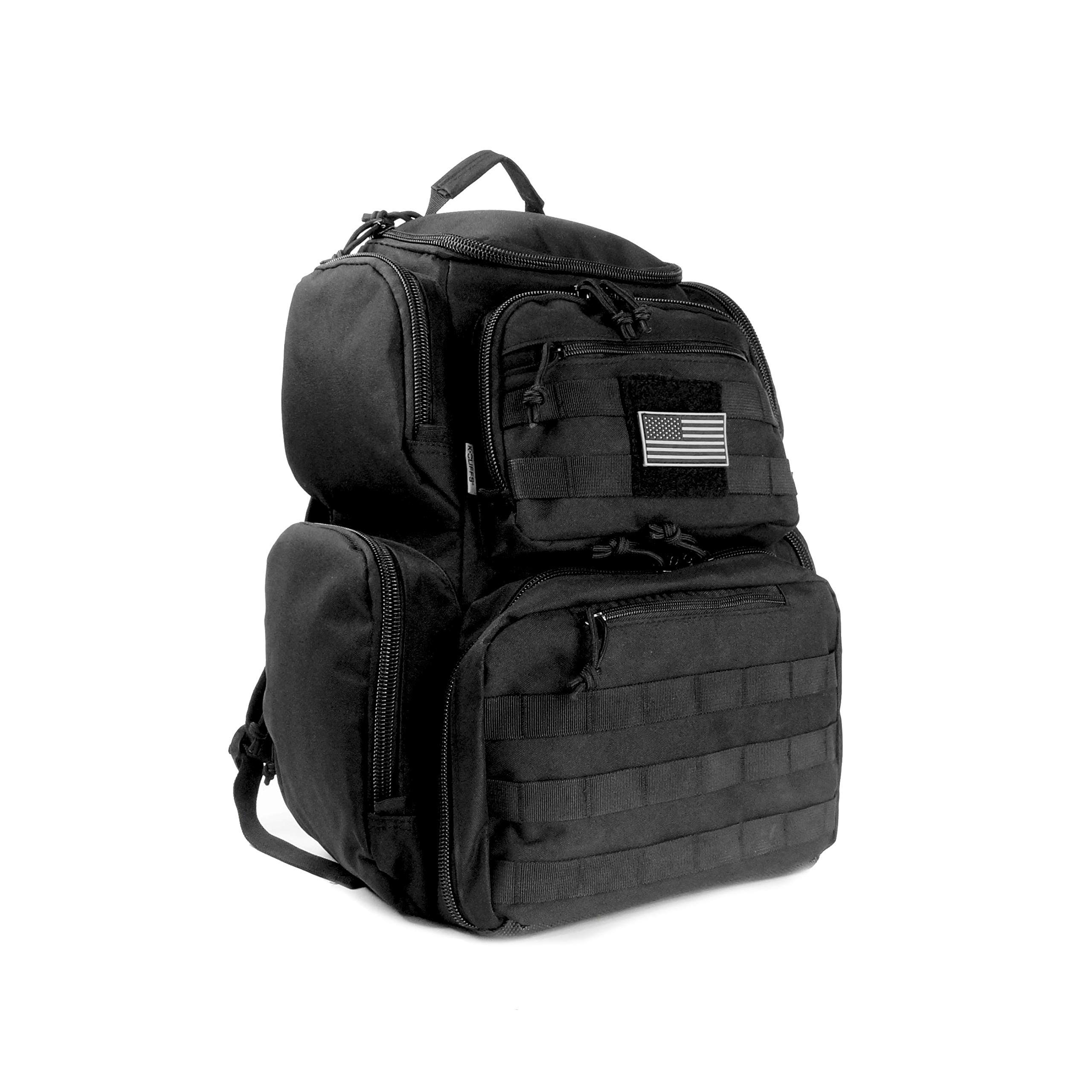 K-Cliffs Tactical Lockable Range Backpack for Shooting & Hunting - Durable Military Backpack with Free USA Flag Patch - Perfect for Outdoor Range, Airsoft & Camping Gear Storage