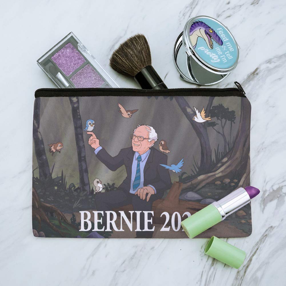 Bernie Sanders 2020 Retro Cartoon Makeup Bag - Forest Birds Design Cosmetic Pouch Organizer | Perfect for Travel, Gym & Daily Makeup Storage