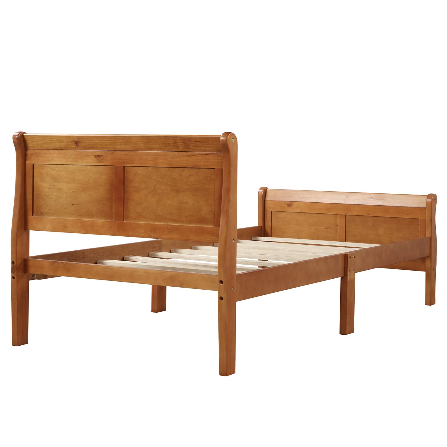 Harper & Bright Designs Solid Wood Twin Bed Frame with Headboard & Footboard - Sturdy Platform Bed with Slat Support for Kids, Teens & Adults - No Box Spring Needed - Classic Sleigh Design (Oak Finish) - Perfect for Bedrooms, Guest Rooms & Dormitories